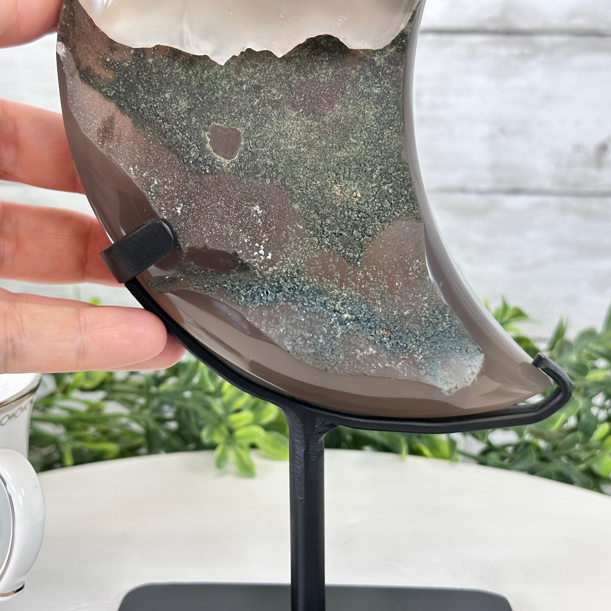 Polished Agate Crescent Moon on a Stand, 3.3 lbs & 10.25" Tall #5740NA-002 by Brazil Gems - Brazil GemsBrazil GemsPolished Agate Crescent Moon on a Stand, 3.3 lbs & 10.25" Tall #5740NA-002 by Brazil GemsCrescent Moons5740NA-002