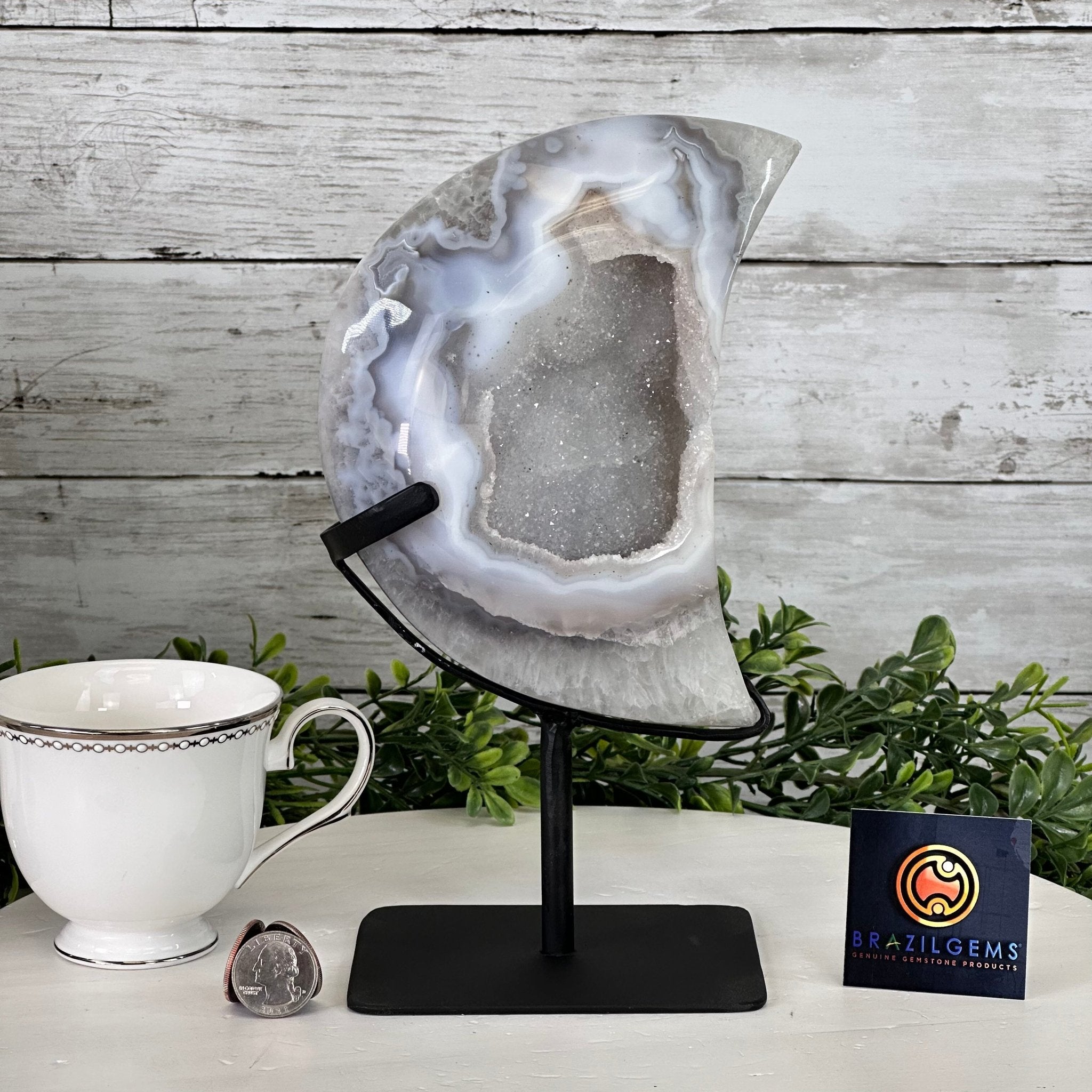 Polished Agate Crescent Moon on a Stand, 5.3 lbs & 9.8" Tall #5740NA-010 by Brazil Gems - Brazil GemsBrazil GemsPolished Agate Crescent Moon on a Stand, 5.3 lbs & 9.8" Tall #5740NA-010 by Brazil GemsCrescent Moons5740NA-010