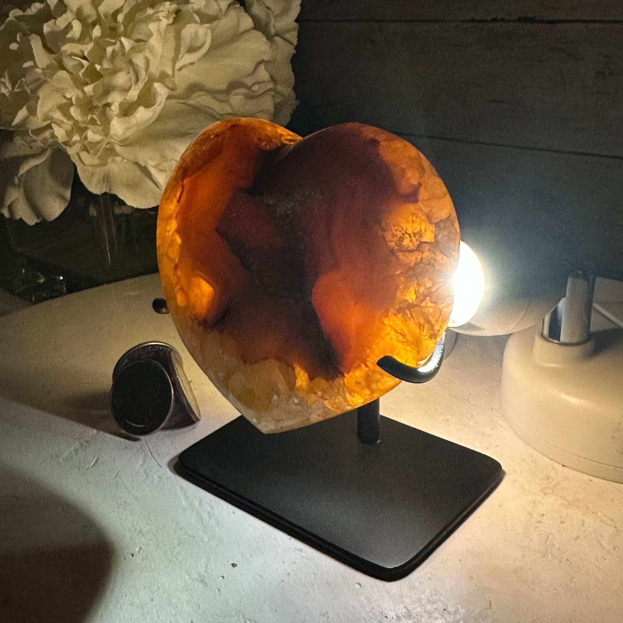 Polished Agate Heart Geode on a Metal Stand, 1.1 lbs & 4" Tall, Model #5468-0021 by Brazil Gems - Brazil GemsBrazil GemsPolished Agate Heart Geode on a Metal Stand, 1.1 lbs & 4" Tall, Model #5468-0021 by Brazil GemsHearts5468-0021