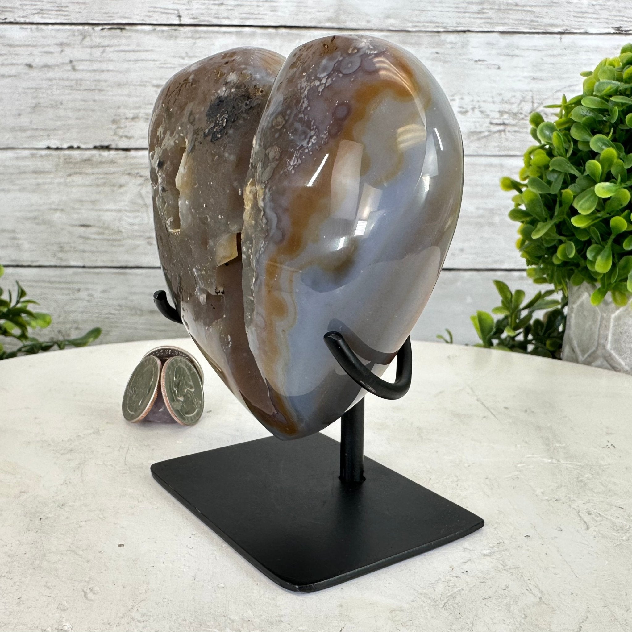 Polished Agate Heart Geode on a Metal Stand, 1.4 lbs & 4.4" Tall, Model #5468-0023 by Brazil Gems - Brazil GemsBrazil GemsPolished Agate Heart Geode on a Metal Stand, 1.4 lbs & 4.4" Tall, Model #5468-0023 by Brazil GemsHearts5468-0023