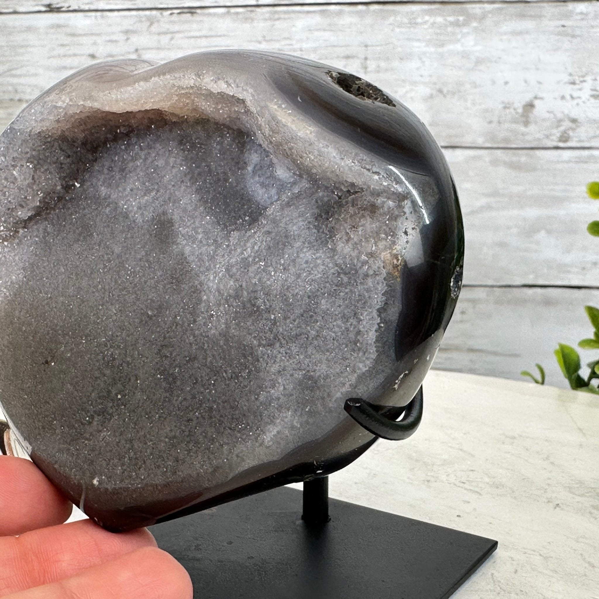 Polished Agate Heart Geode on a Metal Stand, 1.9 lbs & 4.5" Tall, Model #5468-0033 by Brazil Gems - Brazil GemsBrazil GemsPolished Agate Heart Geode on a Metal Stand, 1.9 lbs & 4.5" Tall, Model #5468-0033 by Brazil GemsHearts5468-0033