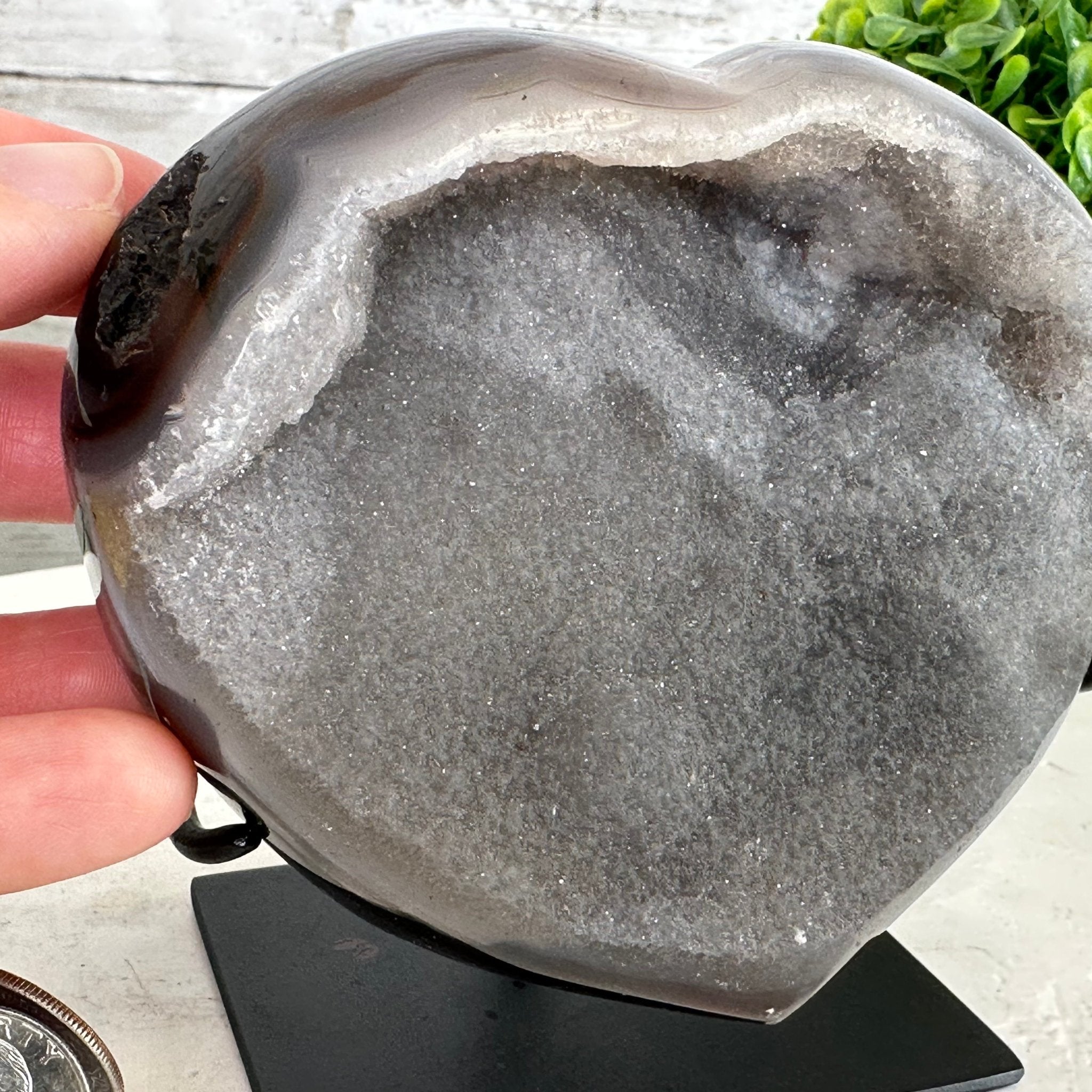 Polished Agate Heart Geode on a Metal Stand, 1.9 lbs & 4.5" Tall, Model #5468-0033 by Brazil Gems - Brazil GemsBrazil GemsPolished Agate Heart Geode on a Metal Stand, 1.9 lbs & 4.5" Tall, Model #5468-0033 by Brazil GemsHearts5468-0033