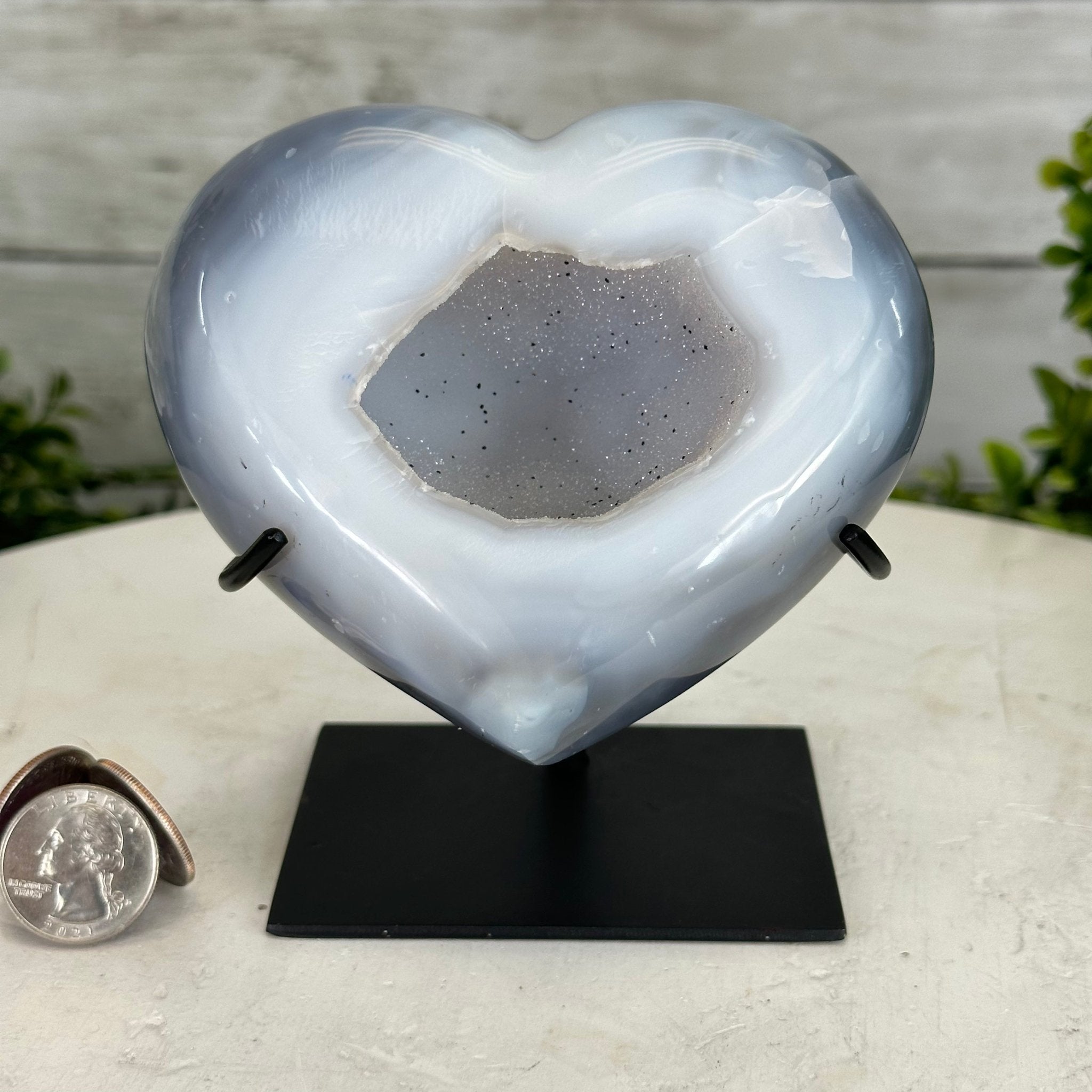 Polished Agate Heart Geode on a Metal Stand, 2.1 lbs & 5" Tall, Model #5468-0041 by Brazil Gems - Brazil GemsBrazil GemsPolished Agate Heart Geode on a Metal Stand, 2.1 lbs & 5" Tall, Model #5468-0041 by Brazil GemsHearts5468-0041