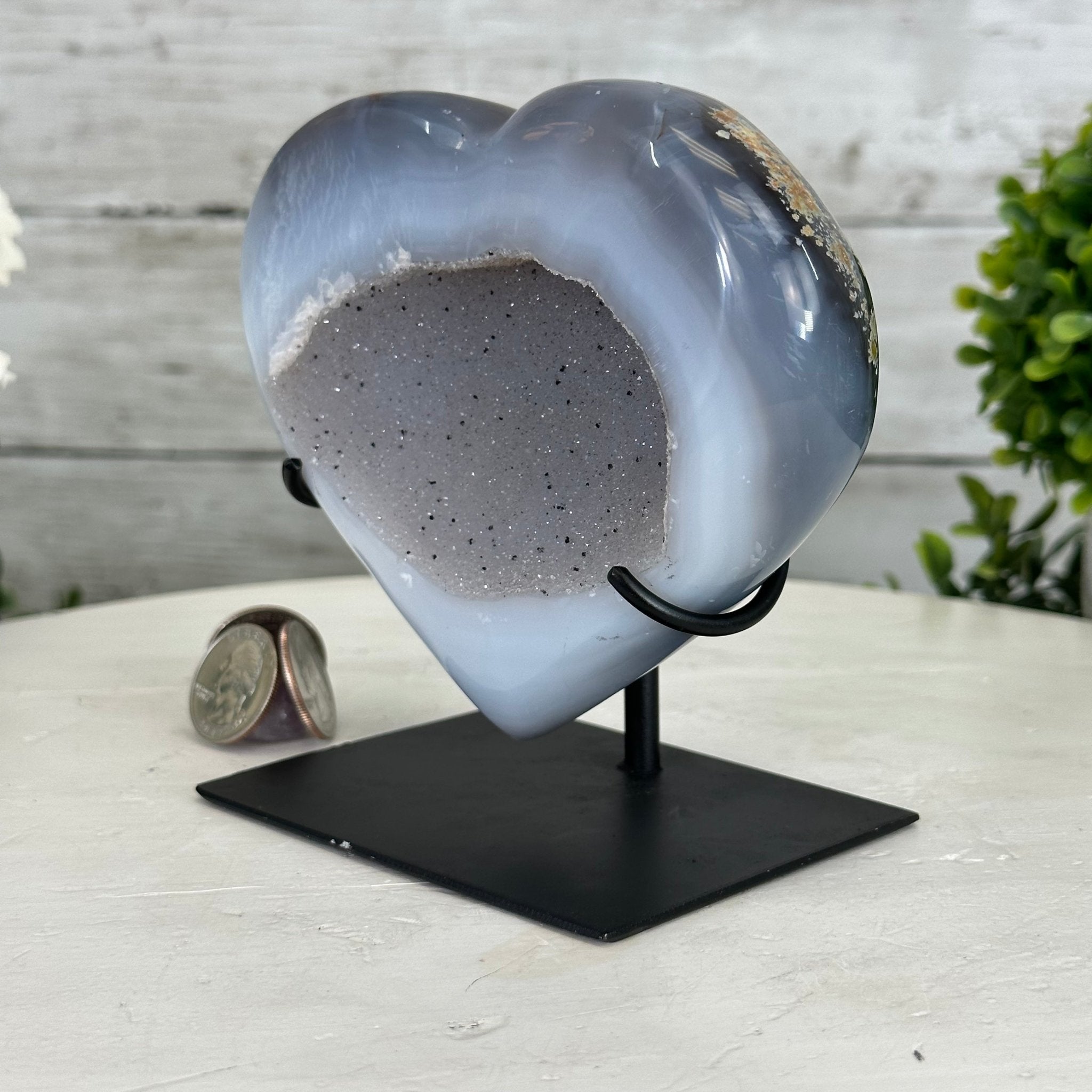 Polished Agate Heart Geode on a Metal Stand, 2.1 lbs & 5" Tall, Model #5468-0063 by Brazil Gems - Brazil GemsBrazil GemsPolished Agate Heart Geode on a Metal Stand, 2.1 lbs & 5" Tall, Model #5468-0063 by Brazil GemsHearts5468-0063