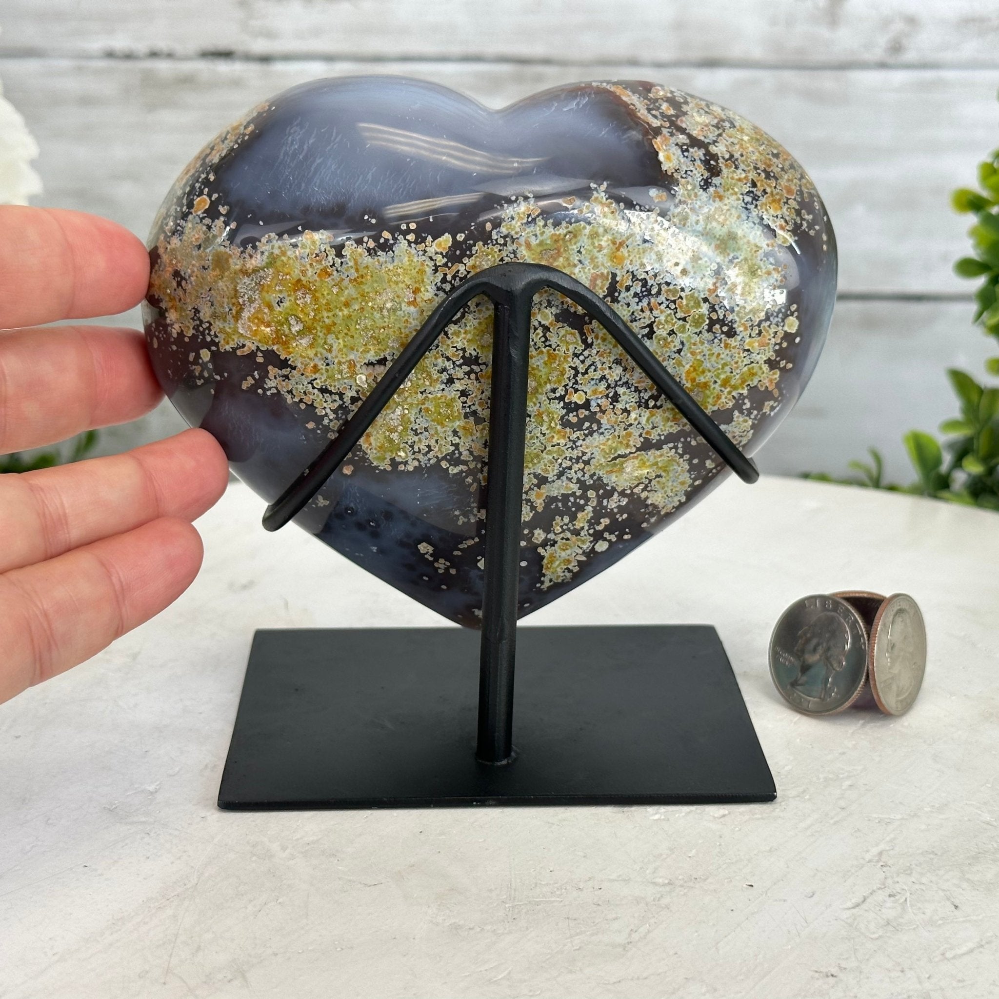 Polished Agate Heart Geode on a Metal Stand, 2.1 lbs & 5" Tall, Model #5468-0063 by Brazil Gems - Brazil GemsBrazil GemsPolished Agate Heart Geode on a Metal Stand, 2.1 lbs & 5" Tall, Model #5468-0063 by Brazil GemsHearts5468-0063