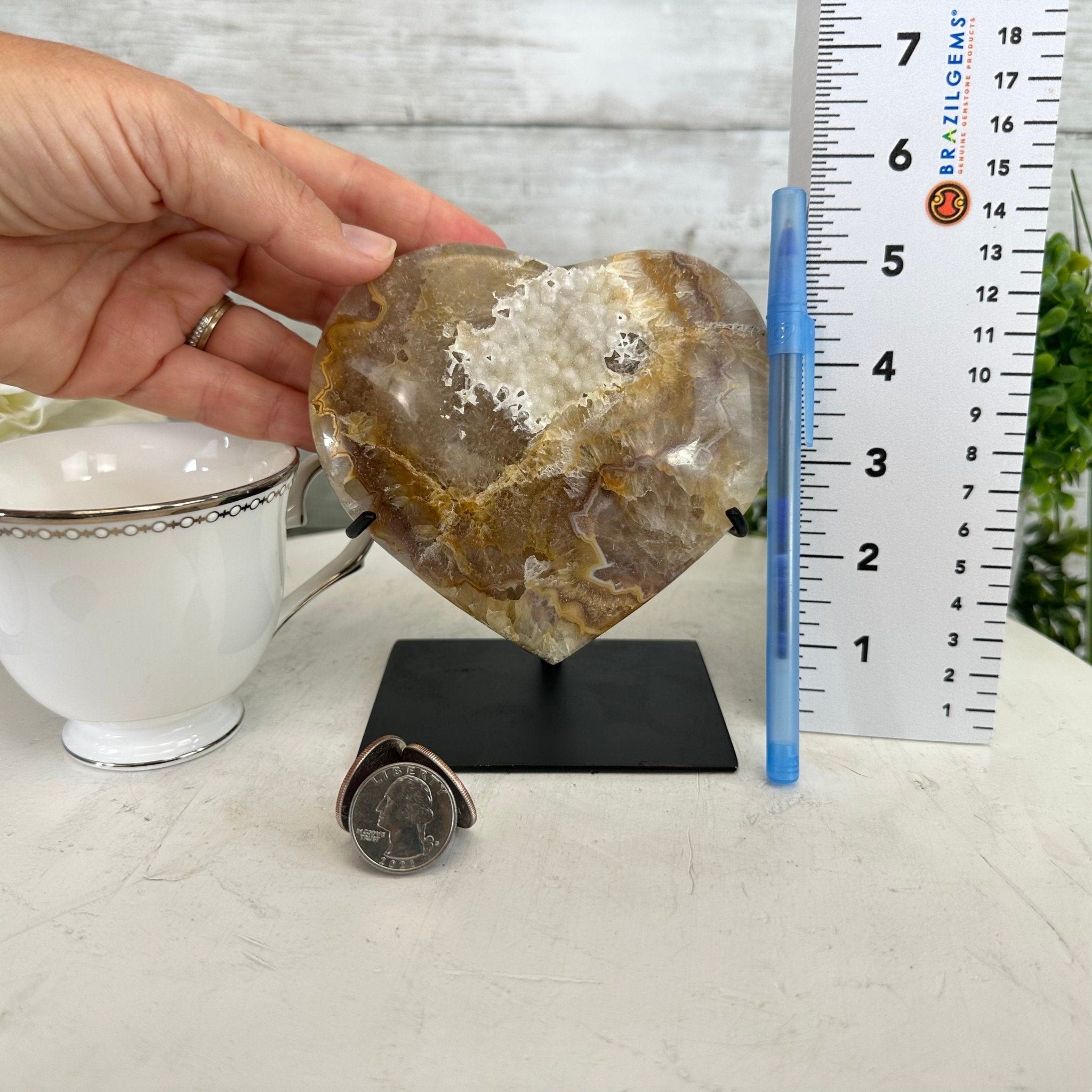 Polished Agate Heart Geode on a Metal Stand, 2.2 lbs & 5.25" Tall, Model #5468-0064 by Brazil Gems - Brazil GemsBrazil GemsPolished Agate Heart Geode on a Metal Stand, 2.2 lbs & 5.25" Tall, Model #5468-0064 by Brazil GemsHearts5468-0064