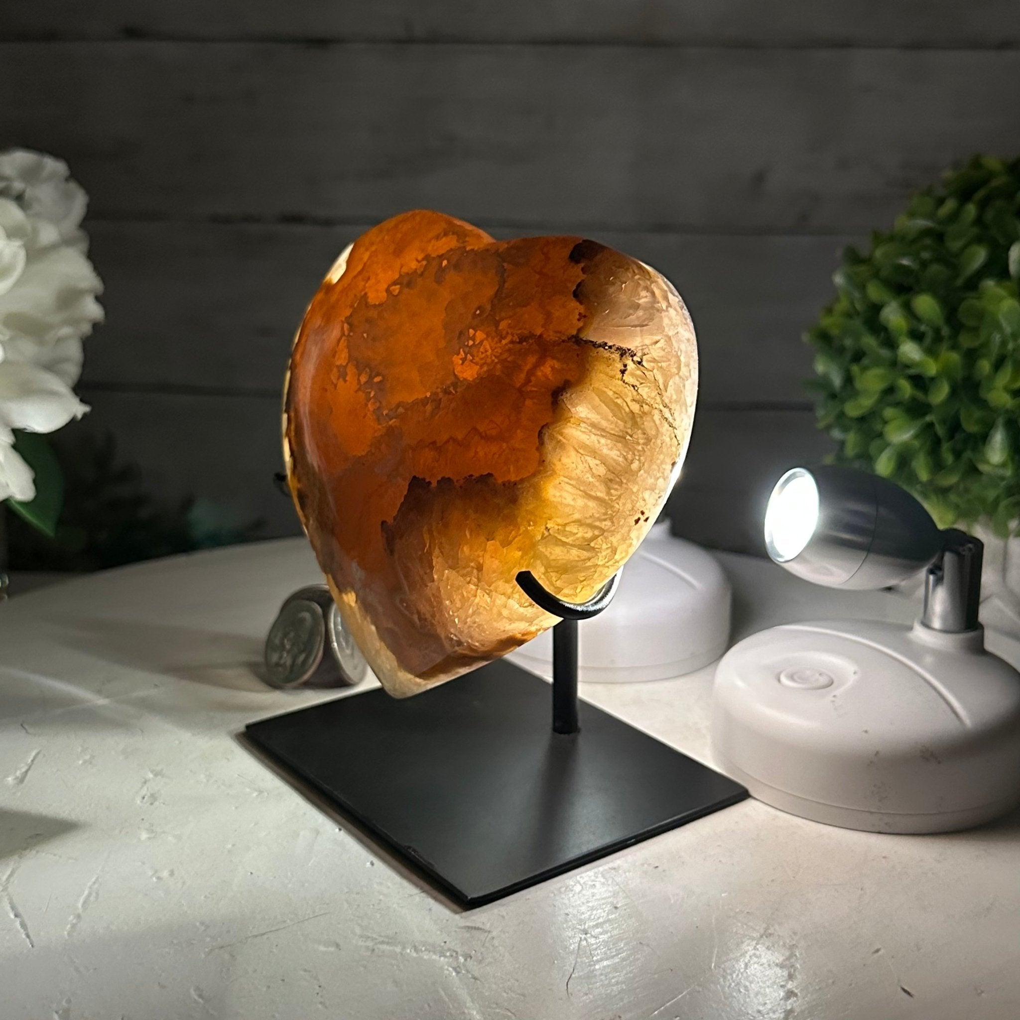 Polished Agate Heart Geode on a Metal Stand, 2.2 lbs & 5.25" Tall, Model #5468-0064 by Brazil Gems - Brazil GemsBrazil GemsPolished Agate Heart Geode on a Metal Stand, 2.2 lbs & 5.25" Tall, Model #5468-0064 by Brazil GemsHearts5468-0064
