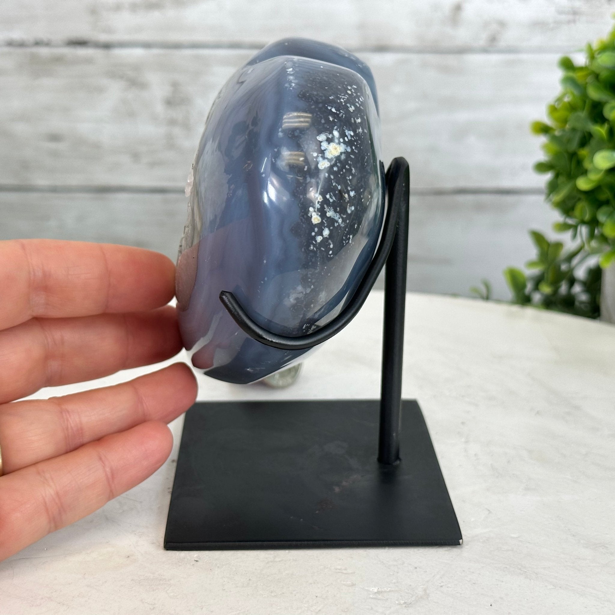 Polished Agate Heart Geode on a Metal Stand, 2.4 lbs & 5.2" Tall, Model #5468-0062 by Brazil Gems - Brazil GemsBrazil GemsPolished Agate Heart Geode on a Metal Stand, 2.4 lbs & 5.2" Tall, Model #5468-0062 by Brazil GemsHearts5468-0062