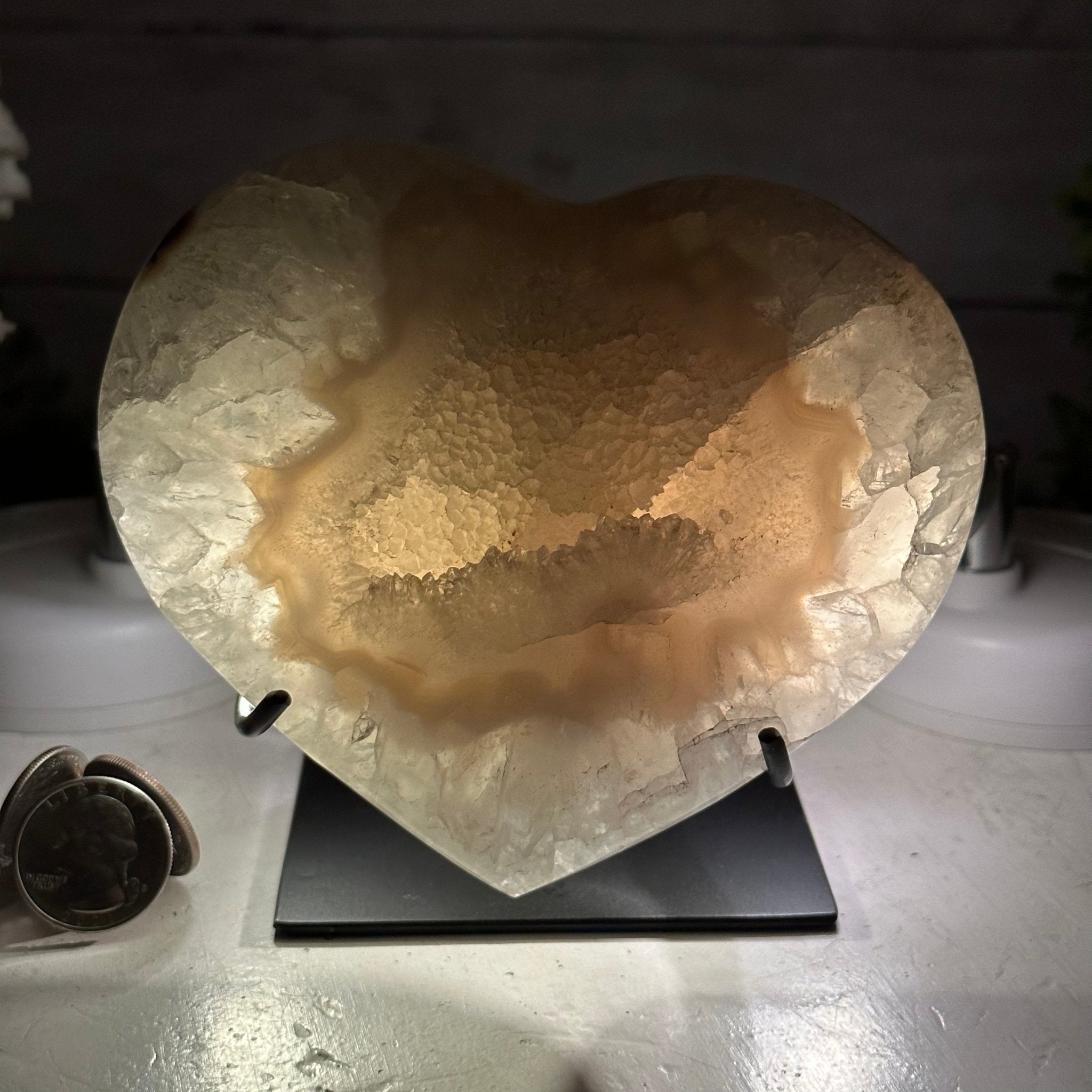 Polished Agate Heart Geode on a Metal Stand, 2.7 lbs & 4.7" Tall, Model #5468-0043 by Brazil Gems - Brazil GemsBrazil GemsPolished Agate Heart Geode on a Metal Stand, 2.7 lbs & 4.7" Tall, Model #5468-0043 by Brazil GemsHearts5468-0043