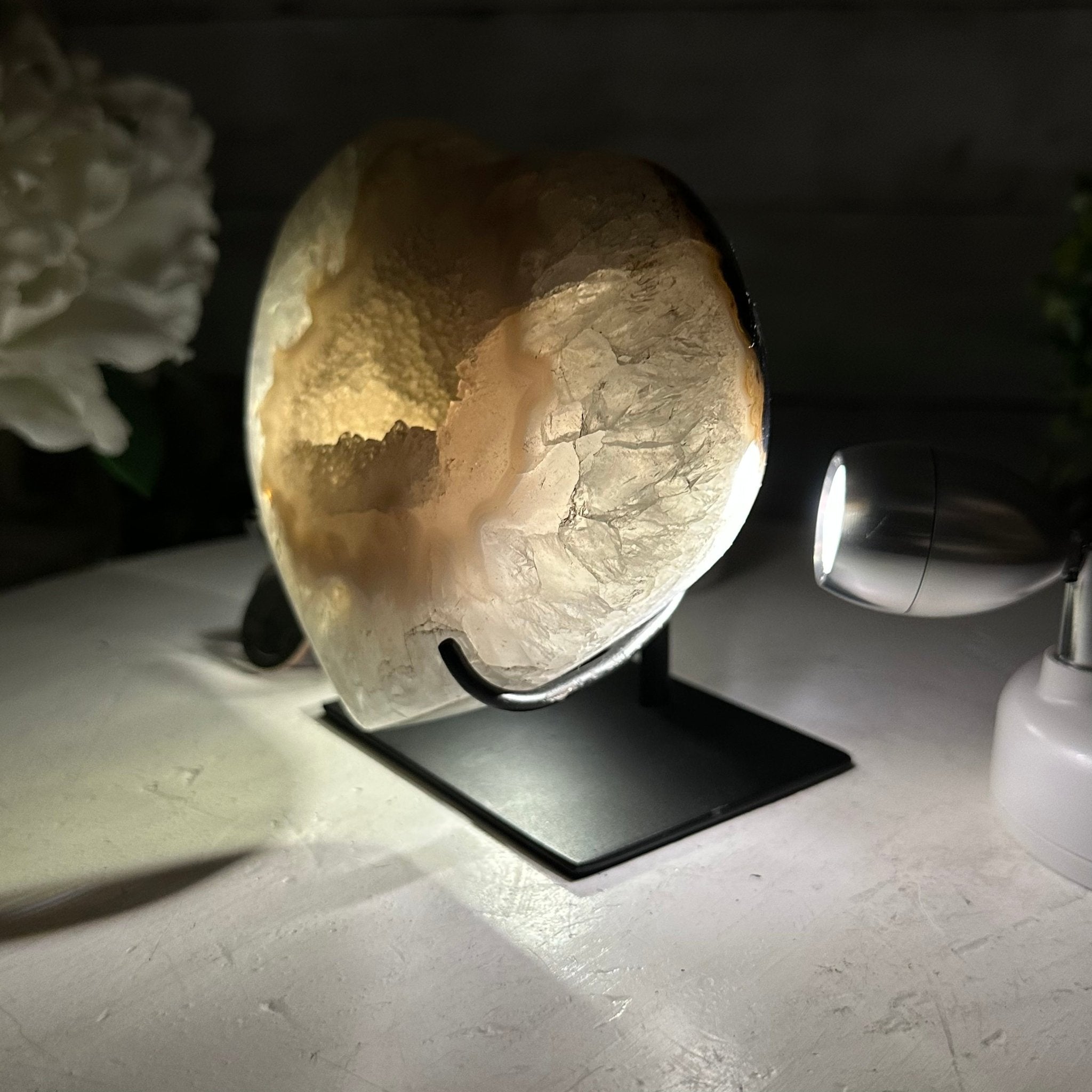 Polished Agate Heart Geode on a Metal Stand, 2.7 lbs & 4.7" Tall, Model #5468-0043 by Brazil Gems - Brazil GemsBrazil GemsPolished Agate Heart Geode on a Metal Stand, 2.7 lbs & 4.7" Tall, Model #5468-0043 by Brazil GemsHearts5468-0043