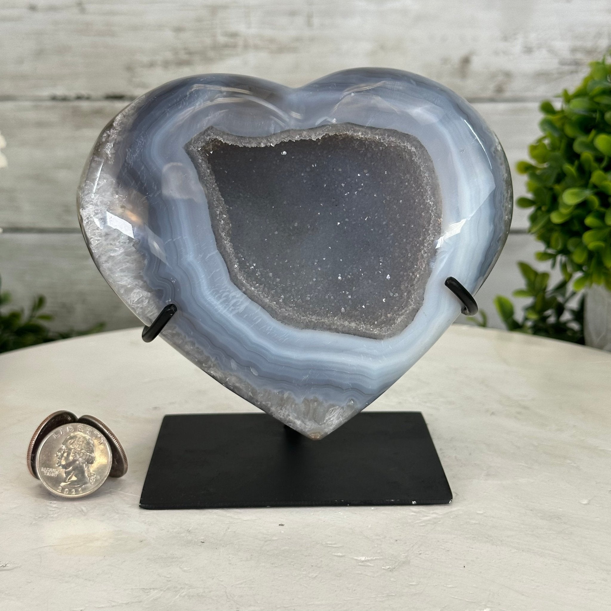 Polished Agate Heart Geode on a Metal Stand, 2.7 lbs & 5.4" Tall, Model #5468-0050 by Brazil Gems - Brazil GemsBrazil GemsPolished Agate Heart Geode on a Metal Stand, 2.7 lbs & 5.4" Tall, Model #5468-0050 by Brazil GemsHearts5468-0050