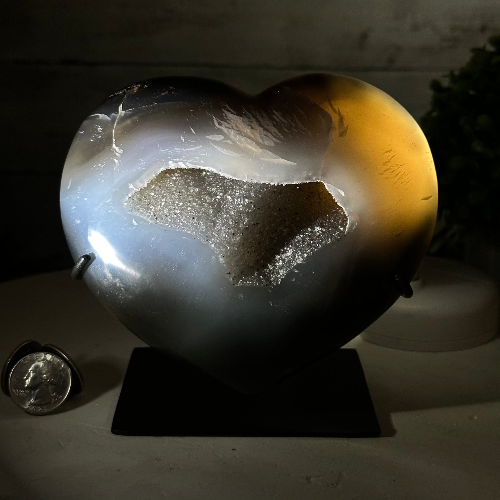 Polished Agate Heart Geode on a Metal Stand, 2.8 lbs & 5.3" Tall, Model #5468-0053 by Brazil Gems - Brazil GemsBrazil GemsPolished Agate Heart Geode on a Metal Stand, 2.8 lbs & 5.3" Tall, Model #5468-0053 by Brazil GemsHearts5468-0053