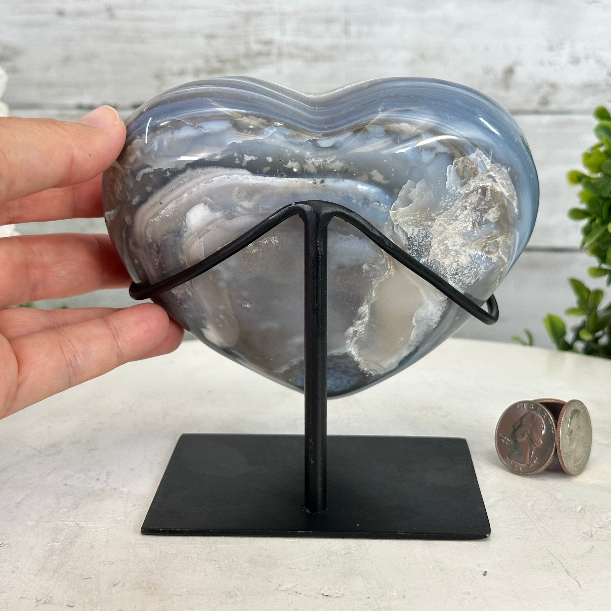 Polished Agate Heart Geode on a Metal Stand, 3 lbs & 5.3" Tall, Model #5468-0046 by Brazil Gems - Brazil GemsBrazil GemsPolished Agate Heart Geode on a Metal Stand, 3 lbs & 5.3" Tall, Model #5468-0046 by Brazil GemsHearts5468-0046