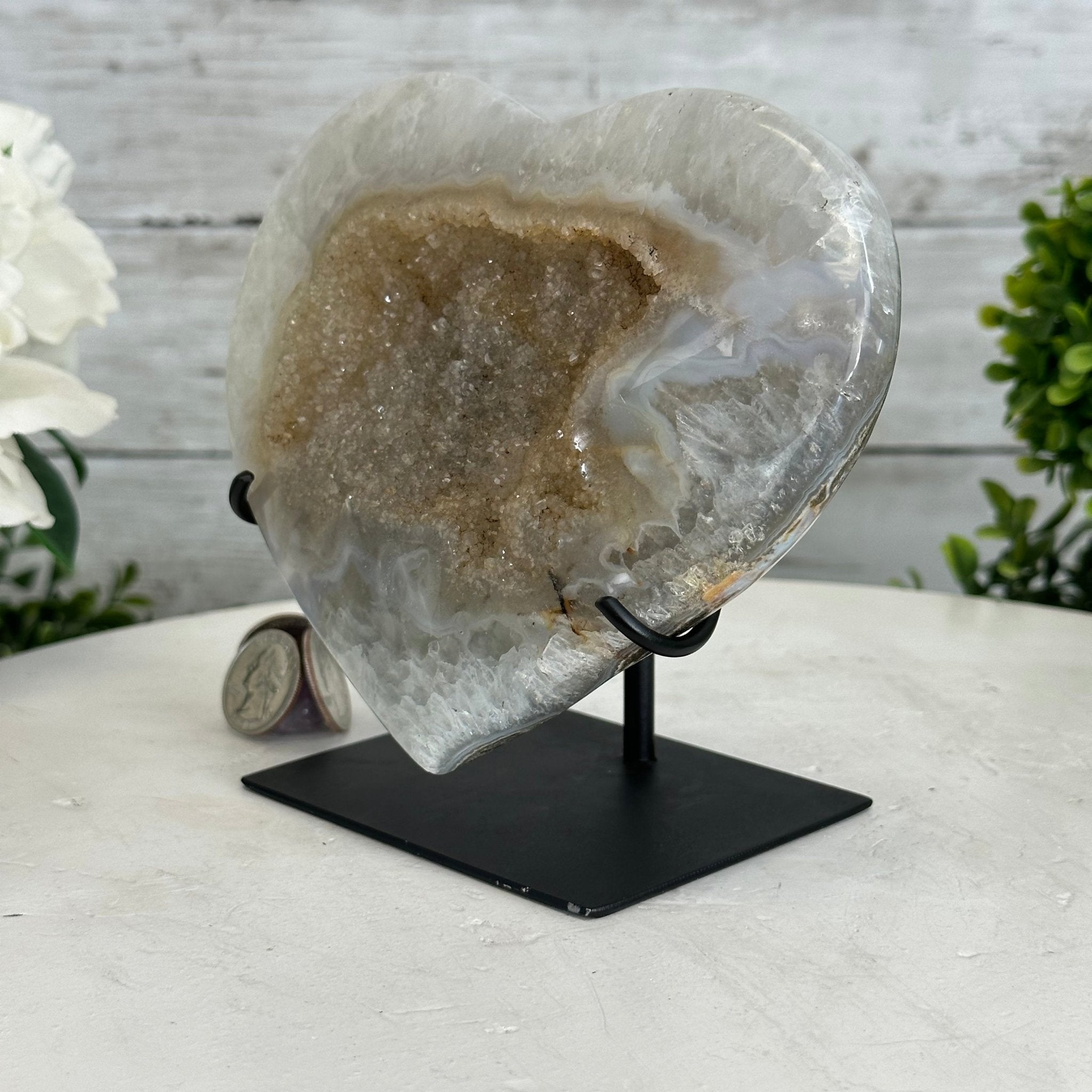 Polished Agate Heart Geode on a Metal Stand, 3.1 lbs & 5.7" Tall, Model #5468-0051 by Brazil Gems - Brazil GemsBrazil GemsPolished Agate Heart Geode on a Metal Stand, 3.1 lbs & 5.7" Tall, Model #5468-0051 by Brazil GemsHearts5468-0051