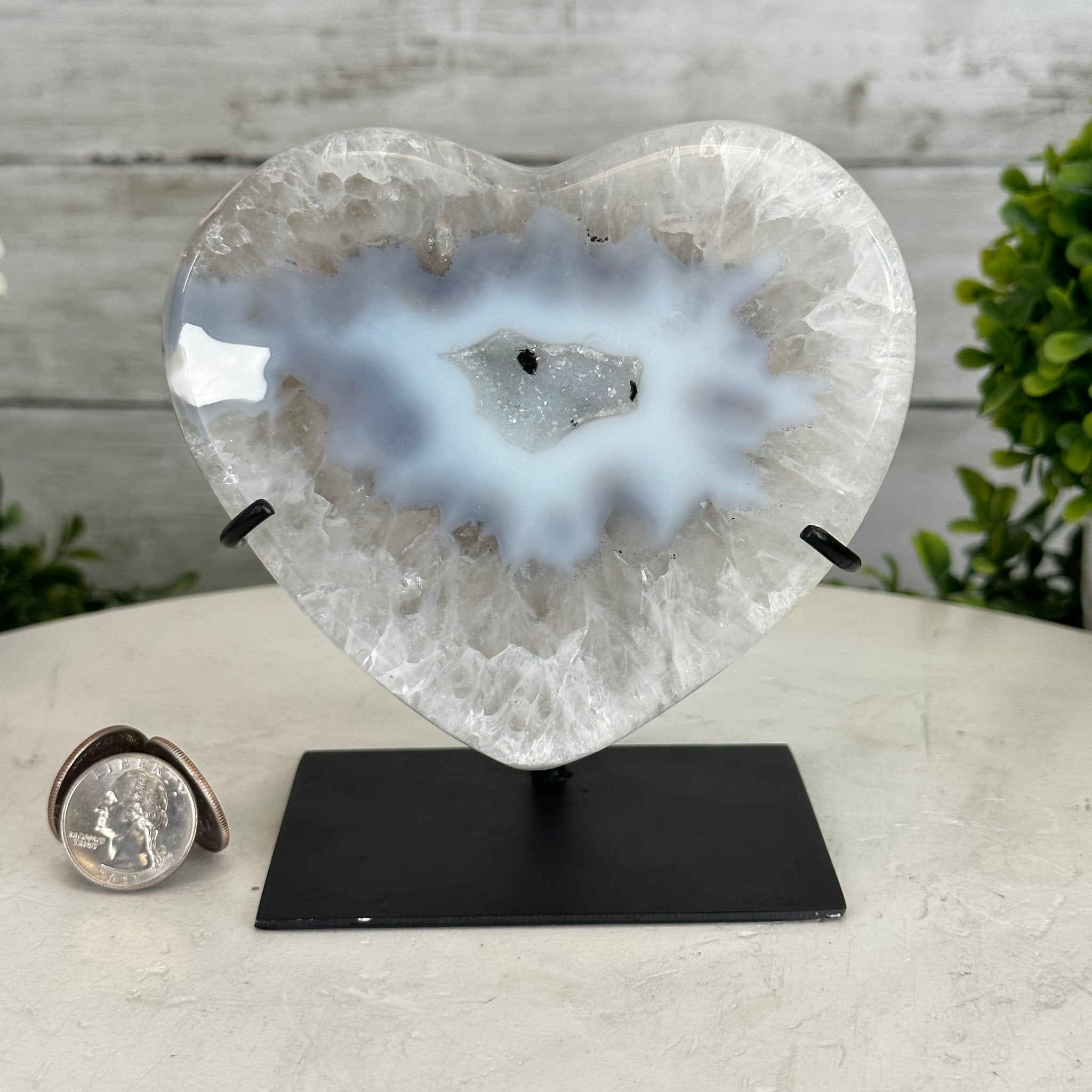 Polished Agate Heart Geode on a Metal Stand, 3.2 lbs & 5.3" Tall, Model #5468-0045 by Brazil Gems - Brazil GemsBrazil GemsPolished Agate Heart Geode on a Metal Stand, 3.2 lbs & 5.3" Tall, Model #5468-0045 by Brazil GemsHearts5468-0045