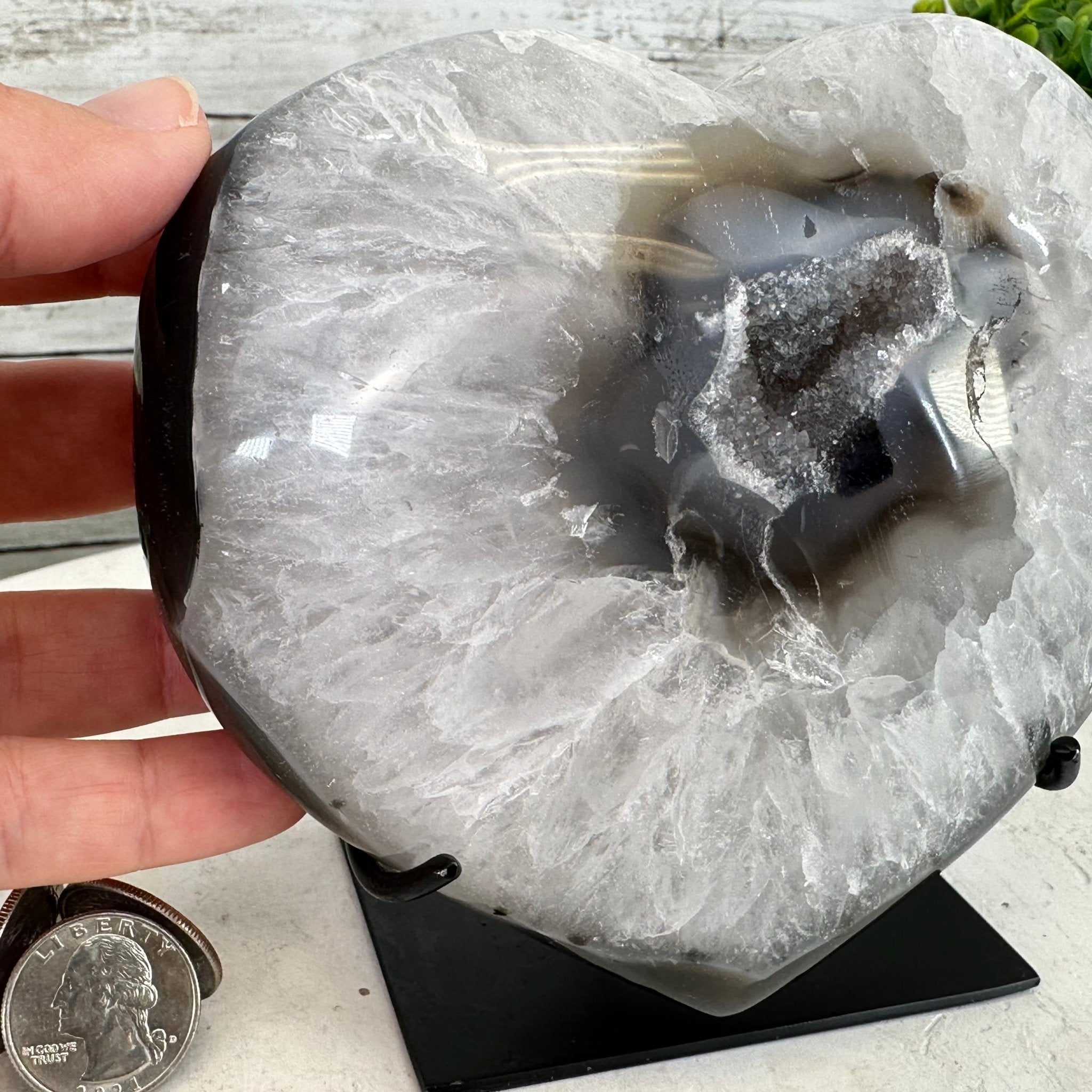 Polished Agate Heart Geode on a Metal Stand, 3.3 lbs & 5" Tall, Model #5468-0042 by Brazil Gems - Brazil GemsBrazil GemsPolished Agate Heart Geode on a Metal Stand, 3.3 lbs & 5" Tall, Model #5468-0042 by Brazil GemsHearts5468-0042