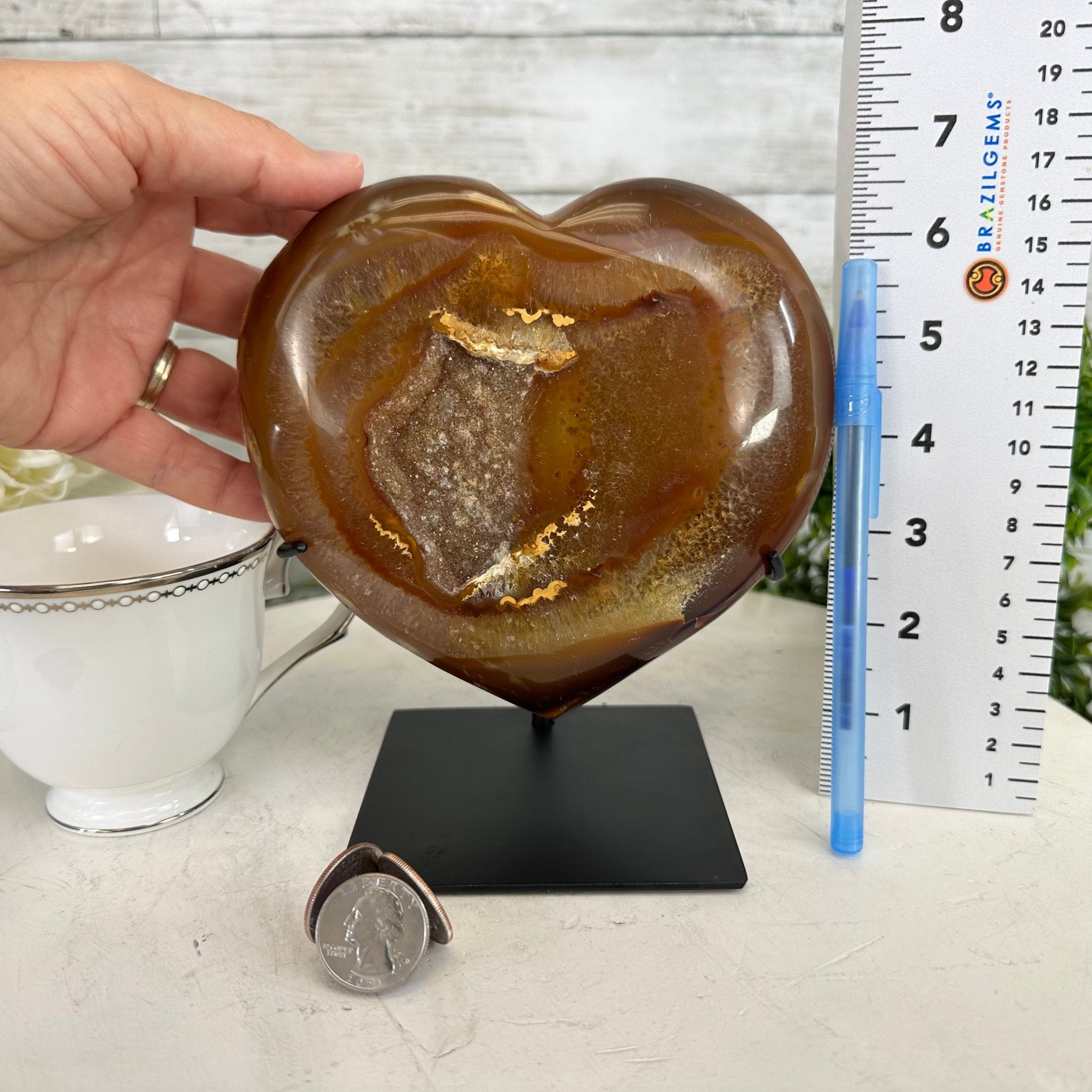 Polished Agate Heart Geode on a Metal Stand, 4 lbs & 6.8" Tall, Model #5468-0069 by Brazil Gems - Brazil GemsBrazil GemsPolished Agate Heart Geode on a Metal Stand, 4 lbs & 6.8" Tall, Model #5468-0069 by Brazil GemsHearts5468-0069