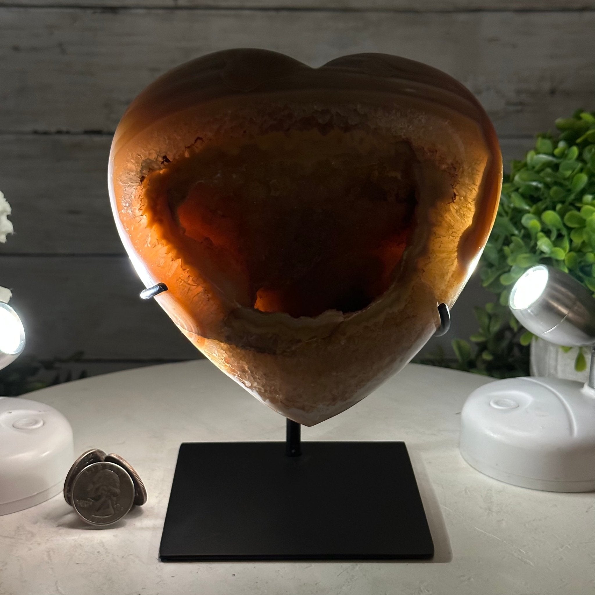 Polished Agate Heart Geode on a Metal Stand, 4.2 lbs & 7.1" Tall, Model #5468-0070 by Brazil Gems - Brazil GemsBrazil GemsPolished Agate Heart Geode on a Metal Stand, 4.2 lbs & 7.1" Tall, Model #5468-0070 by Brazil GemsHearts5468-0070
