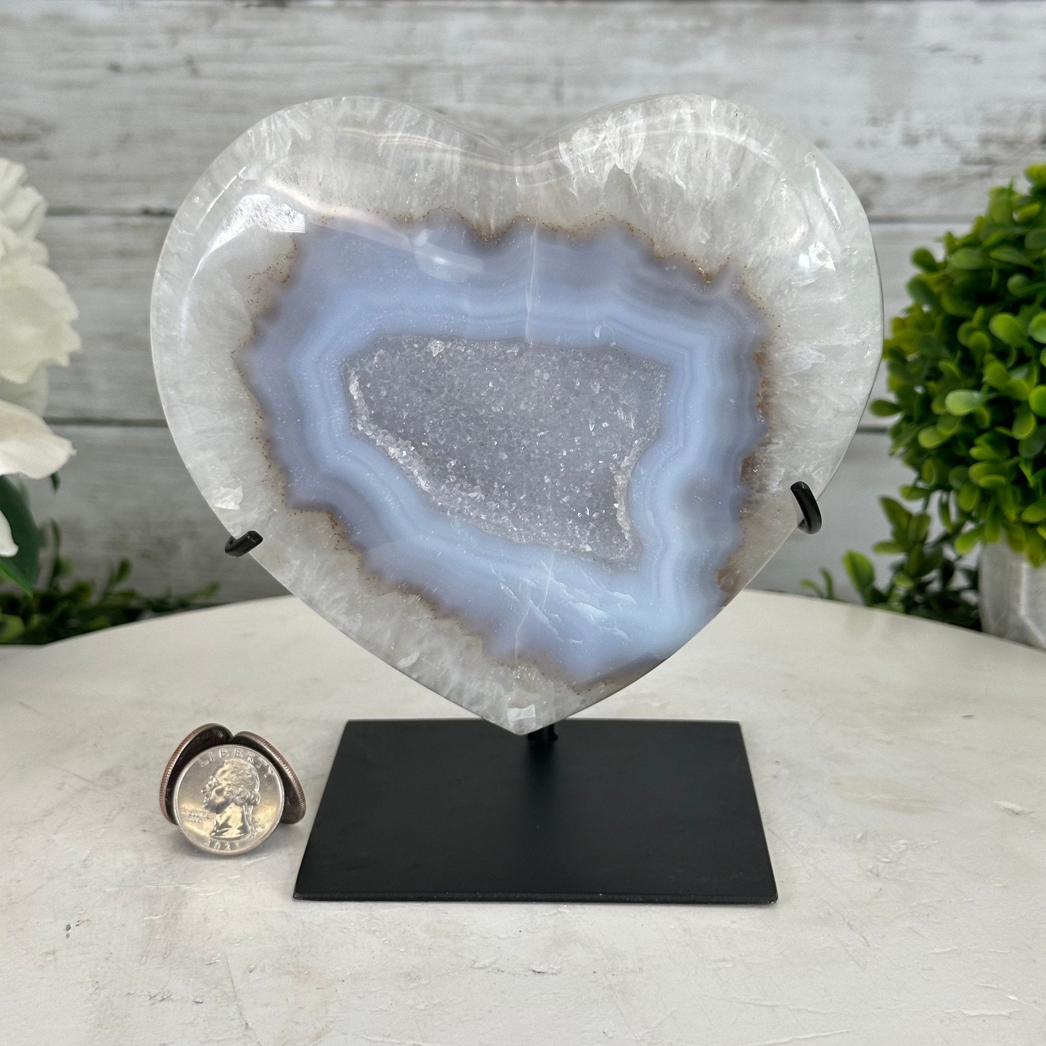 Polished Agate Heart Geode on a Metal Stand, 4.6 lbs & 6.7" Tall, Model #5468-0071 by Brazil Gems - Brazil GemsBrazil GemsPolished Agate Heart Geode on a Metal Stand, 4.6 lbs & 6.7" Tall, Model #5468-0071 by Brazil GemsHearts5468-0071