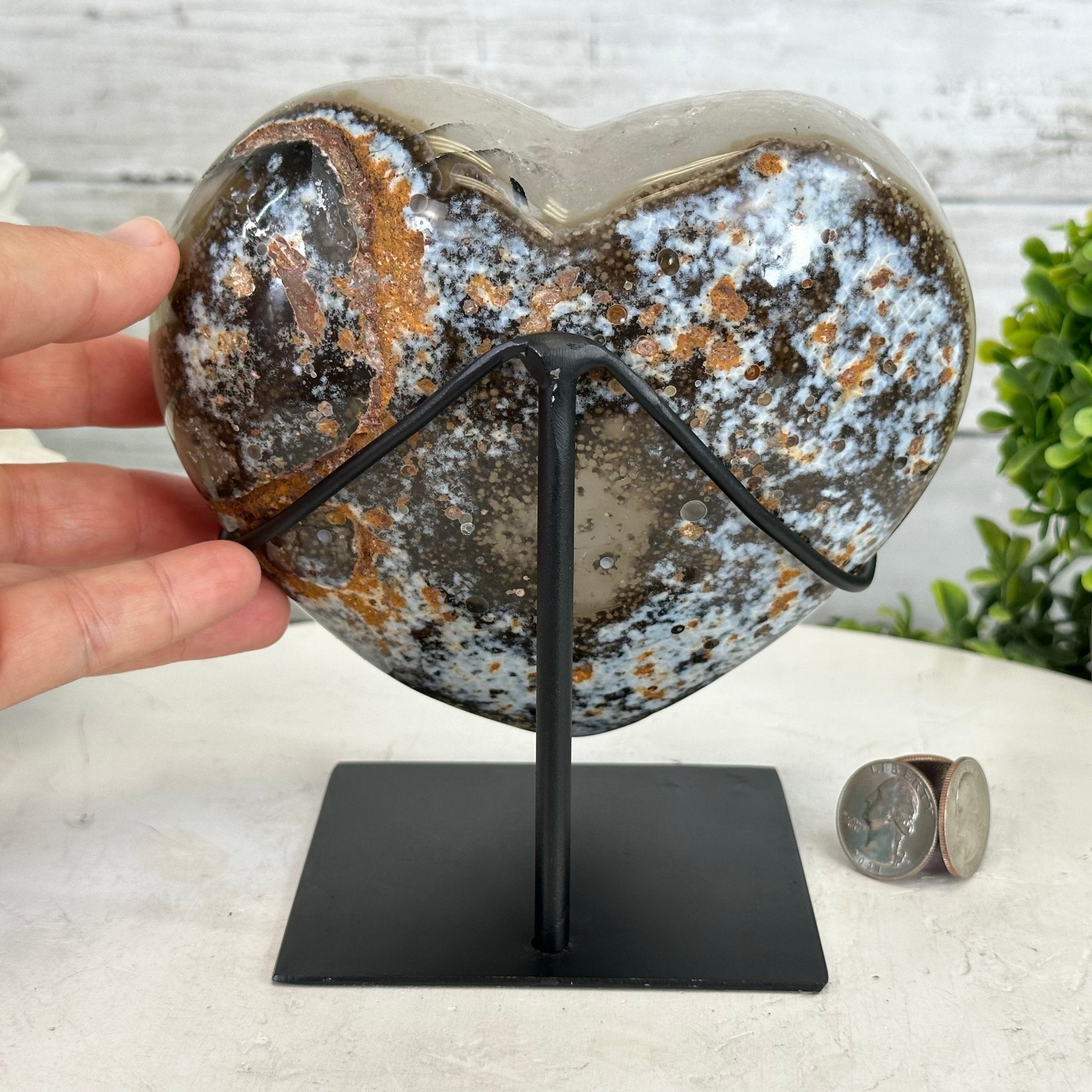 Polished Agate Heart Geode on a Metal Stand, 4.7 lbs & 6.5" Tall, Model #5468-0066 by Brazil Gems - Brazil GemsBrazil GemsPolished Agate Heart Geode on a Metal Stand, 4.7 lbs & 6.5" Tall, Model #5468-0066 by Brazil GemsHearts5468-0066