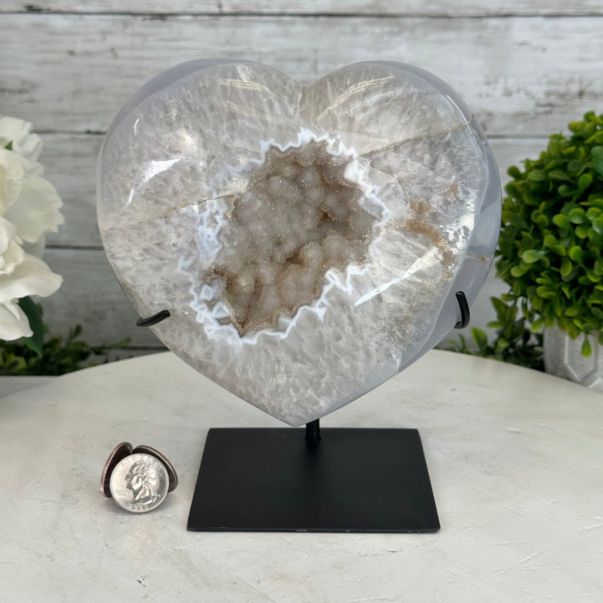 Polished Agate Heart Geode on a Metal Stand, 5.4 lbs & 7.5" Tall, Model #5468-0074 by Brazil Gems - Brazil GemsBrazil GemsPolished Agate Heart Geode on a Metal Stand, 5.4 lbs & 7.5" Tall, Model #5468-0074 by Brazil GemsHearts5468-0074