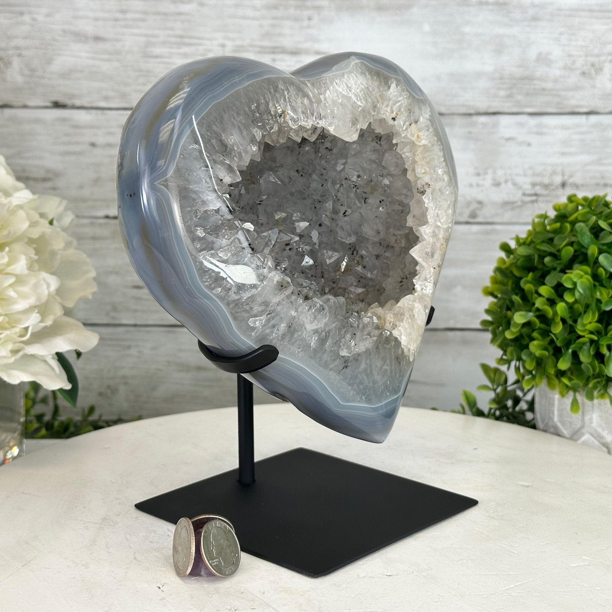 Polished Agate Heart Geode on a Metal Stand, 7.8 lbs & 8.5" Tall, Model #5468-0084 by Brazil Gems - Brazil GemsBrazil GemsPolished Agate Heart Geode on a Metal Stand, 7.8 lbs & 8.5" Tall, Model #5468-0084 by Brazil GemsHearts5468-0084