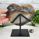 Polished Agate Heart Geode on a Metal Stand, 8.4 lbs & 8.2" Tall, Model #5468-0080 by Brazil Gems - Brazil GemsBrazil GemsPolished Agate Heart Geode on a Metal Stand, 8.4 lbs & 8.2" Tall, Model #5468-0080 by Brazil GemsHearts5468-0080