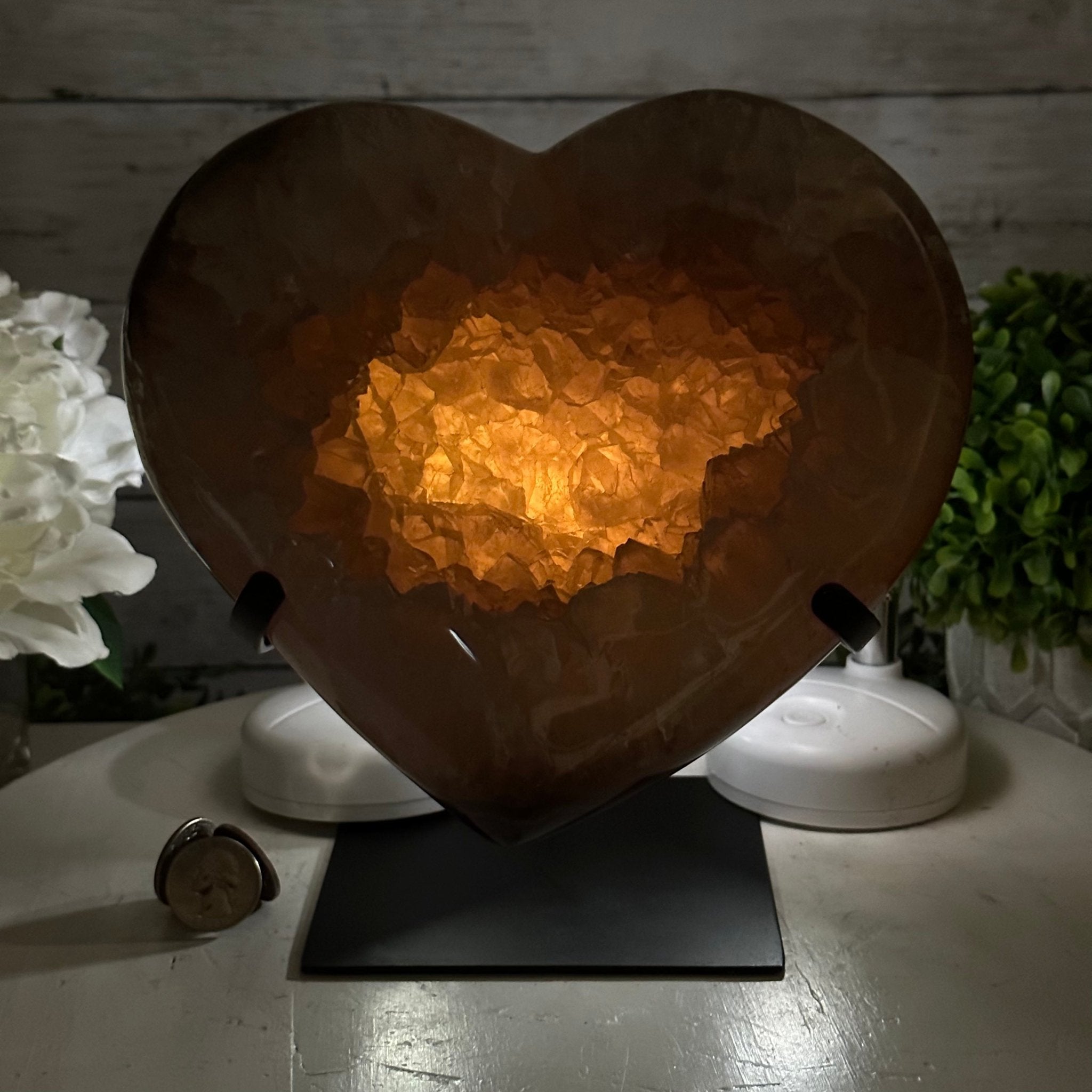Polished Agate Heart Geode on a Metal Stand, 9.5 lbs & 8.3" Tall, Model #5468-0083 by Brazil Gems - Brazil GemsBrazil GemsPolished Agate Heart Geode on a Metal Stand, 9.5 lbs & 8.3" Tall, Model #5468-0083 by Brazil GemsHearts5468-0083