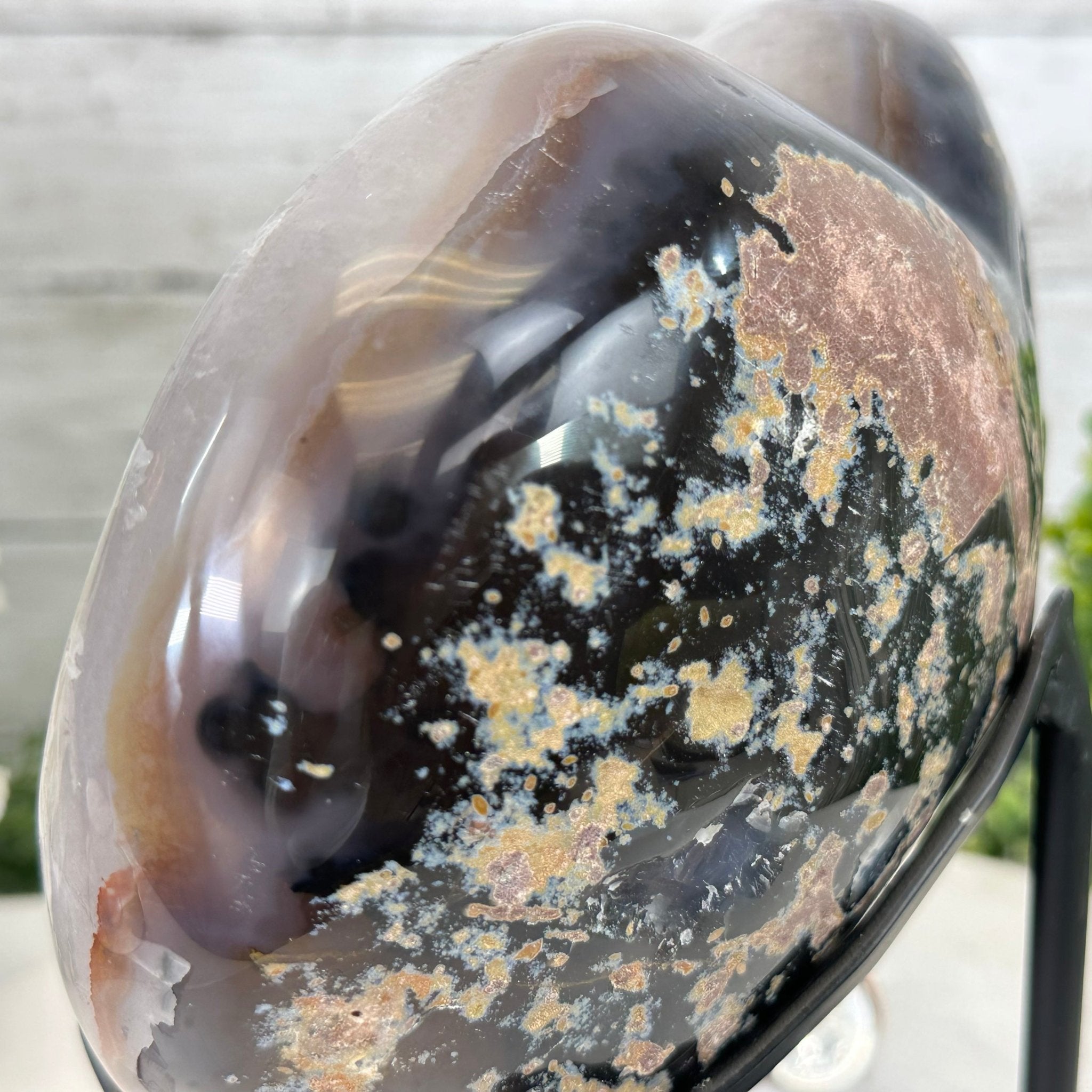 Polished Agate Heart Geode on a Metal Stand, 9.5 lbs & 8.3" Tall, Model #5468-0083 by Brazil Gems - Brazil GemsBrazil GemsPolished Agate Heart Geode on a Metal Stand, 9.5 lbs & 8.3" Tall, Model #5468-0083 by Brazil GemsHearts5468-0083
