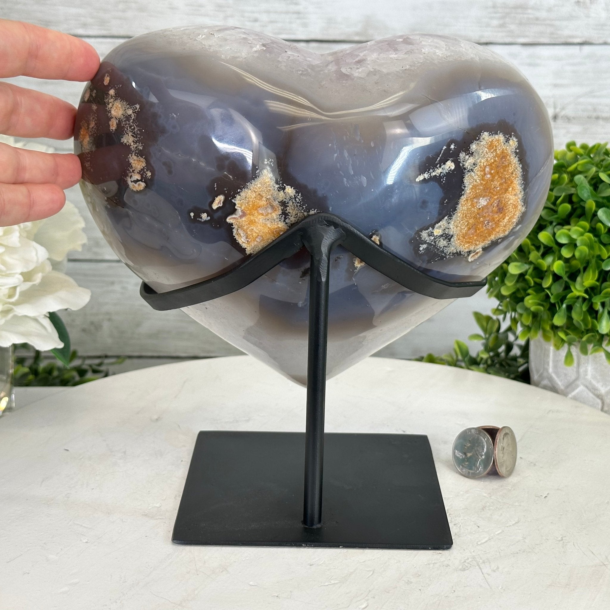 Polished Agate Heart Geode on a Metal Stand, 9.7 lbs & 8.4" Tall, Model #5468-0087 by Brazil Gems - Brazil GemsBrazil GemsPolished Agate Heart Geode on a Metal Stand, 9.7 lbs & 8.4" Tall, Model #5468-0087 by Brazil GemsHearts5468-0087