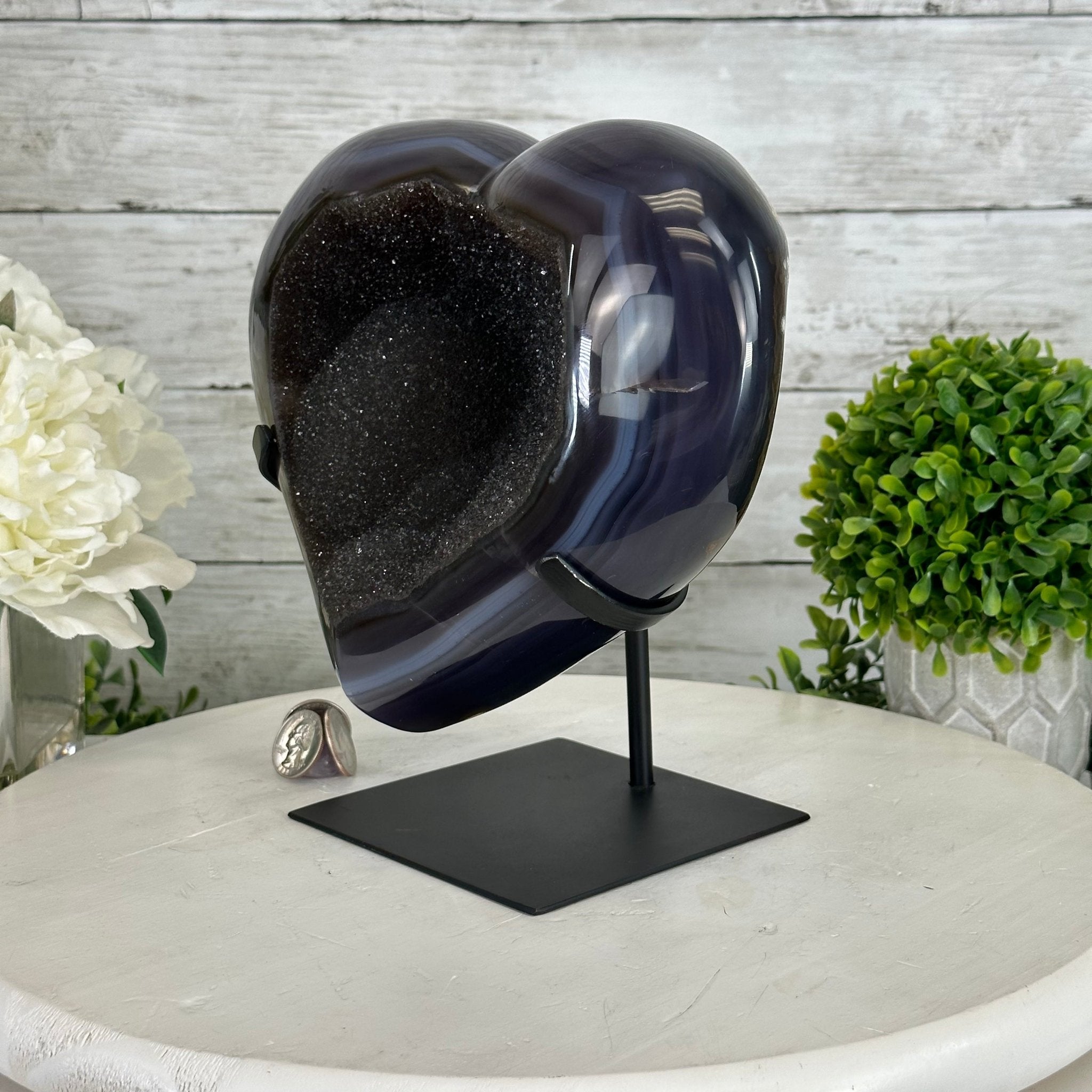 Polished Agate Heart Geode on a Metal Stand, 9.8 lbs & 8.7" Tall, Model #5468-0082 by Brazil Gems - Brazil GemsBrazil GemsPolished Agate Heart Geode on a Metal Stand, 9.8 lbs & 8.7" Tall, Model #5468-0082 by Brazil GemsHearts5468-0082