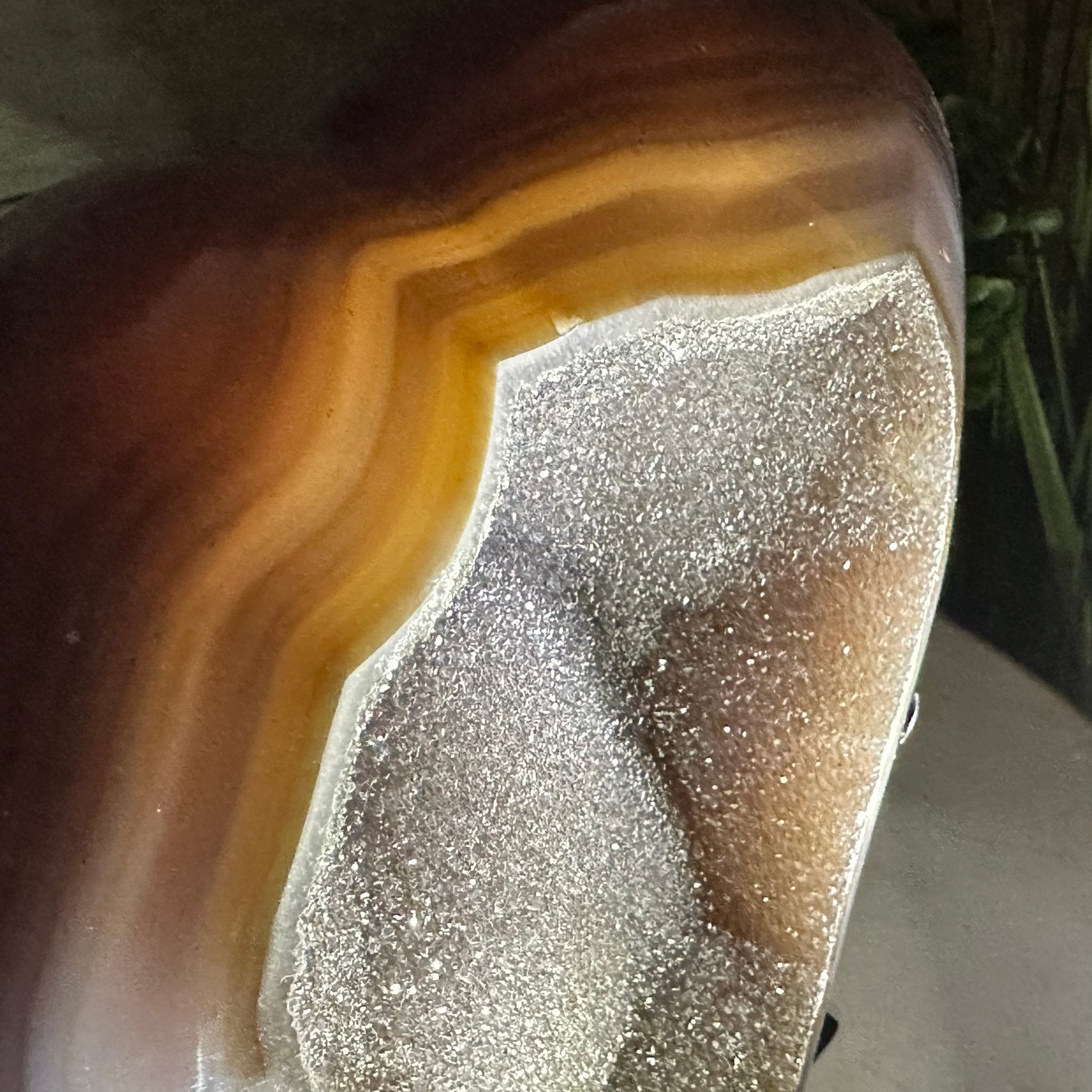 Polished Agate Heart Geode on a Metal Stand, 9.8 lbs & 8.7" Tall, Model #5468-0082 by Brazil Gems - Brazil GemsBrazil GemsPolished Agate Heart Geode on a Metal Stand, 9.8 lbs & 8.7" Tall, Model #5468-0082 by Brazil GemsHearts5468-0082