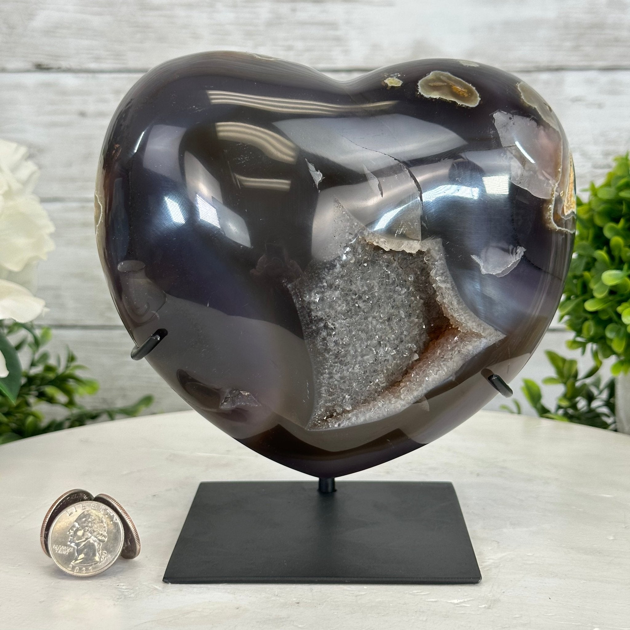 Polished Agate Heart-Shaped Geode on a Metal Stand, 5.4 lbs & 6.75" Tall, Model #5468-0014 by Brazil Gems - Brazil GemsBrazil GemsPolished Agate Heart-Shaped Geode on a Metal Stand, 5.4 lbs & 6.75" Tall, Model #5468-0014 by Brazil GemsHearts5468-0014