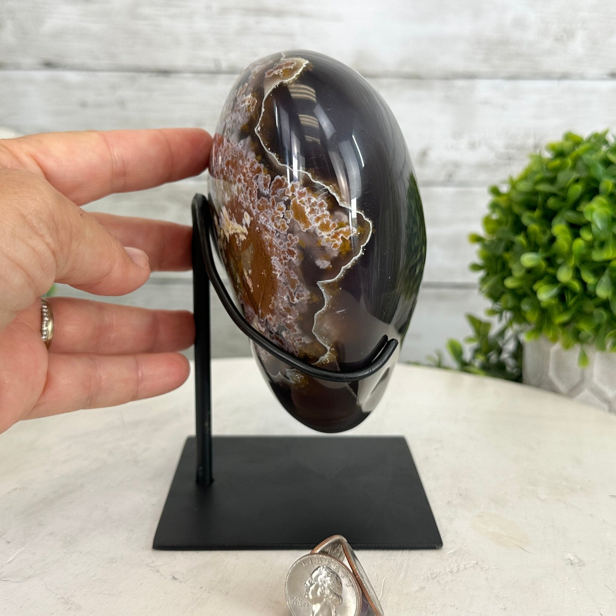 Polished Agate Heart-Shaped Geode on a Metal Stand, 5.4 lbs & 6.75" Tall, Model #5468-0014 by Brazil Gems - Brazil GemsBrazil GemsPolished Agate Heart-Shaped Geode on a Metal Stand, 5.4 lbs & 6.75" Tall, Model #5468-0014 by Brazil GemsHearts5468-0014