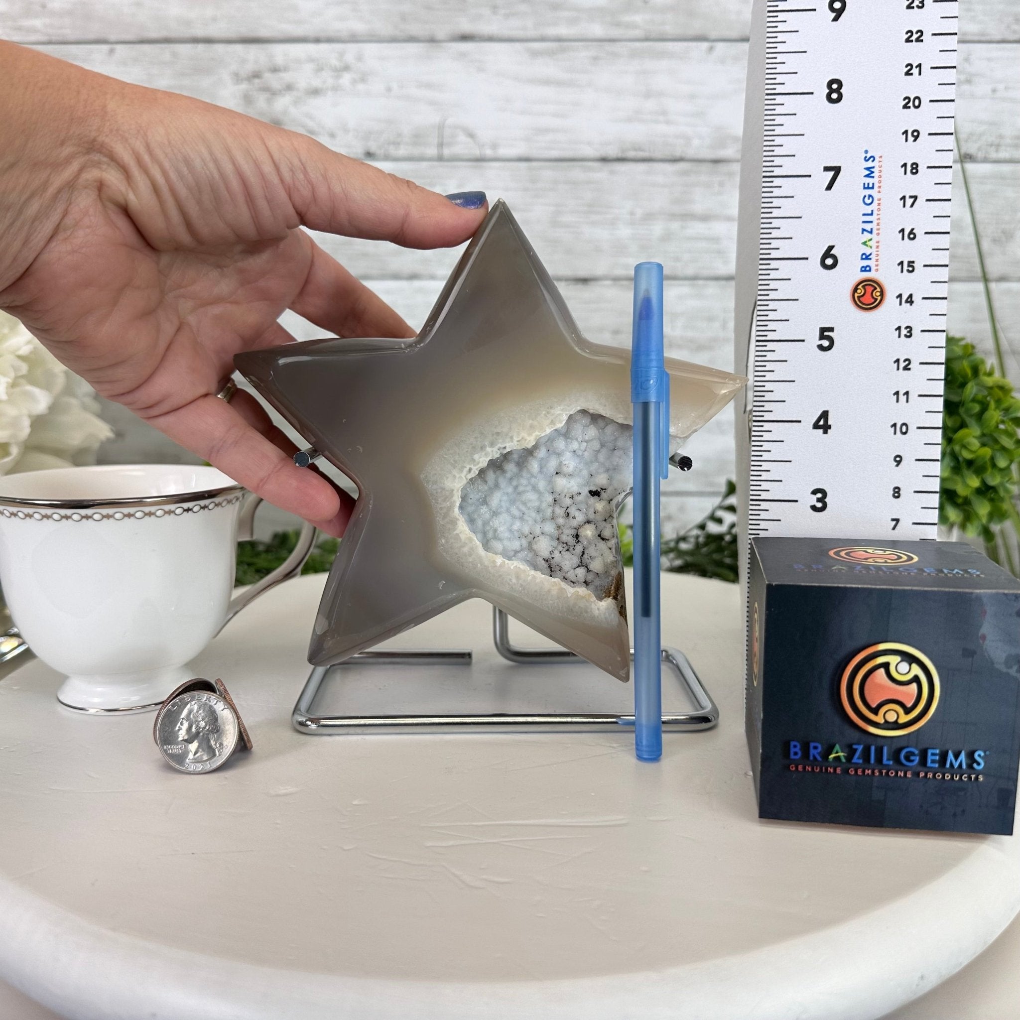 Polished Agate Star on a Metal Stand, 3.6 lbs & 6.7" Tall #5273-0020 - Brazil GemsBrazil GemsPolished Agate Star on a Metal Stand, 3.6 lbs & 6.7" Tall #5273-0020Stars5273-0020
