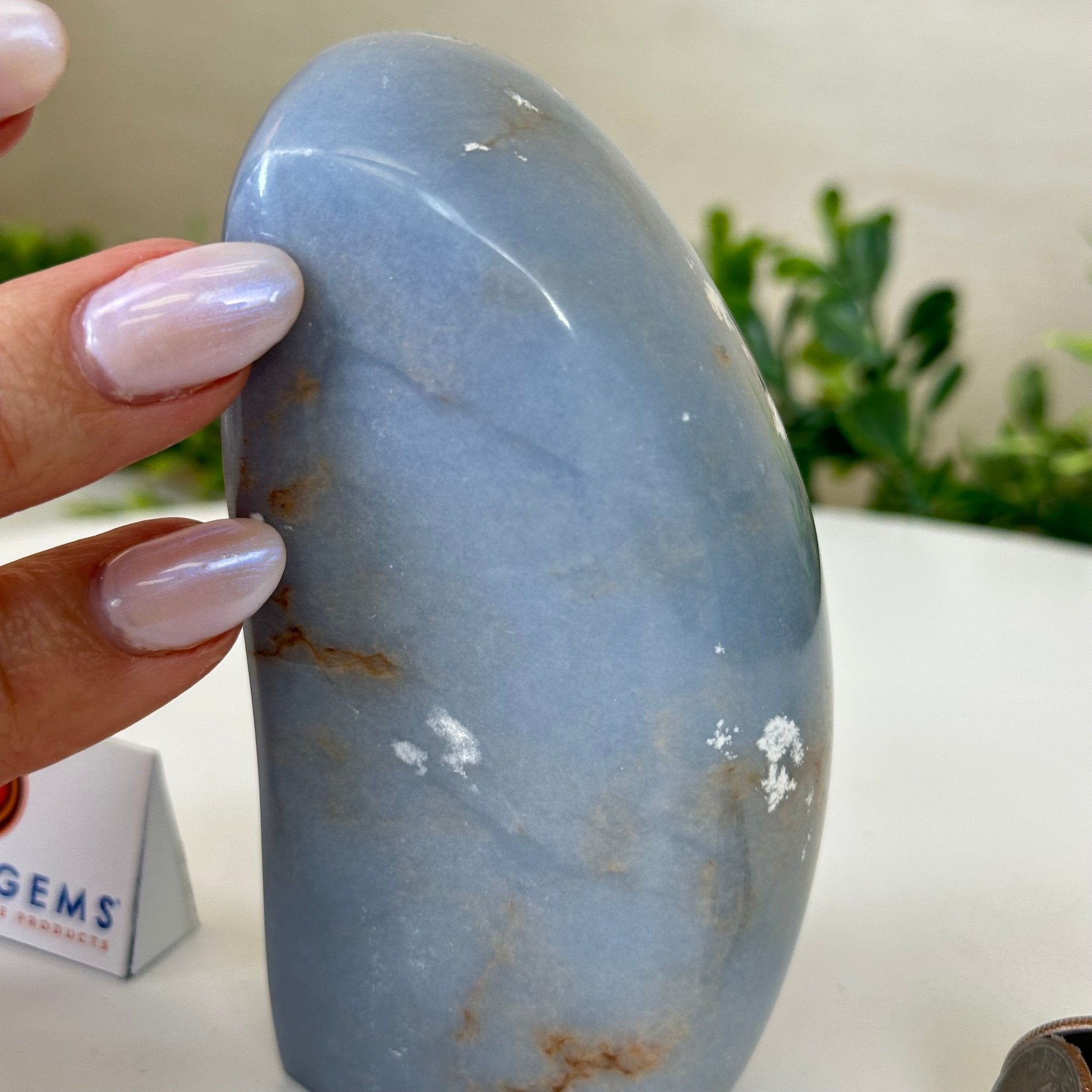 Polished Freeform Angelite Gemstone, 1.3 lbs & 4.2” Tall #3301AL - 004 - Brazil GemsBrazil GemsPolished Freeform Angelite Gemstone, 1.3 lbs & 4.2” Tall #3301AL - 004Freeform & Unique Shapes3301AL - 004