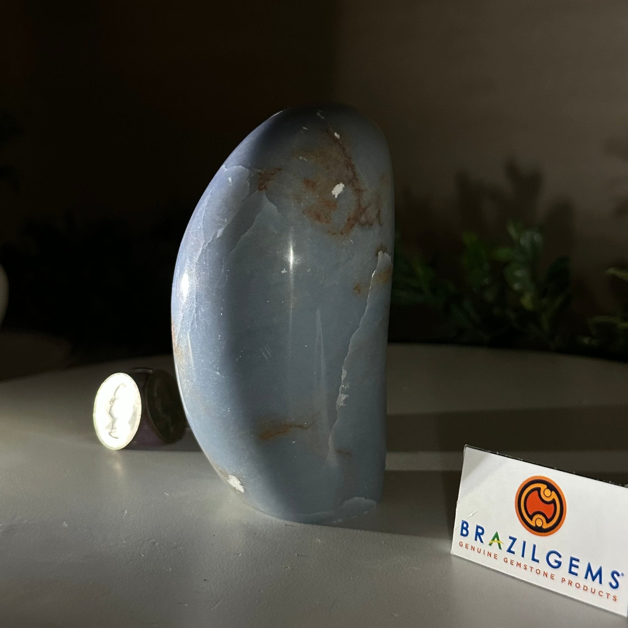 Polished Freeform Angelite Gemstone, 1.3 lbs & 4.2” Tall #3301AL - 004 - Brazil GemsBrazil GemsPolished Freeform Angelite Gemstone, 1.3 lbs & 4.2” Tall #3301AL - 004Freeform & Unique Shapes3301AL - 004