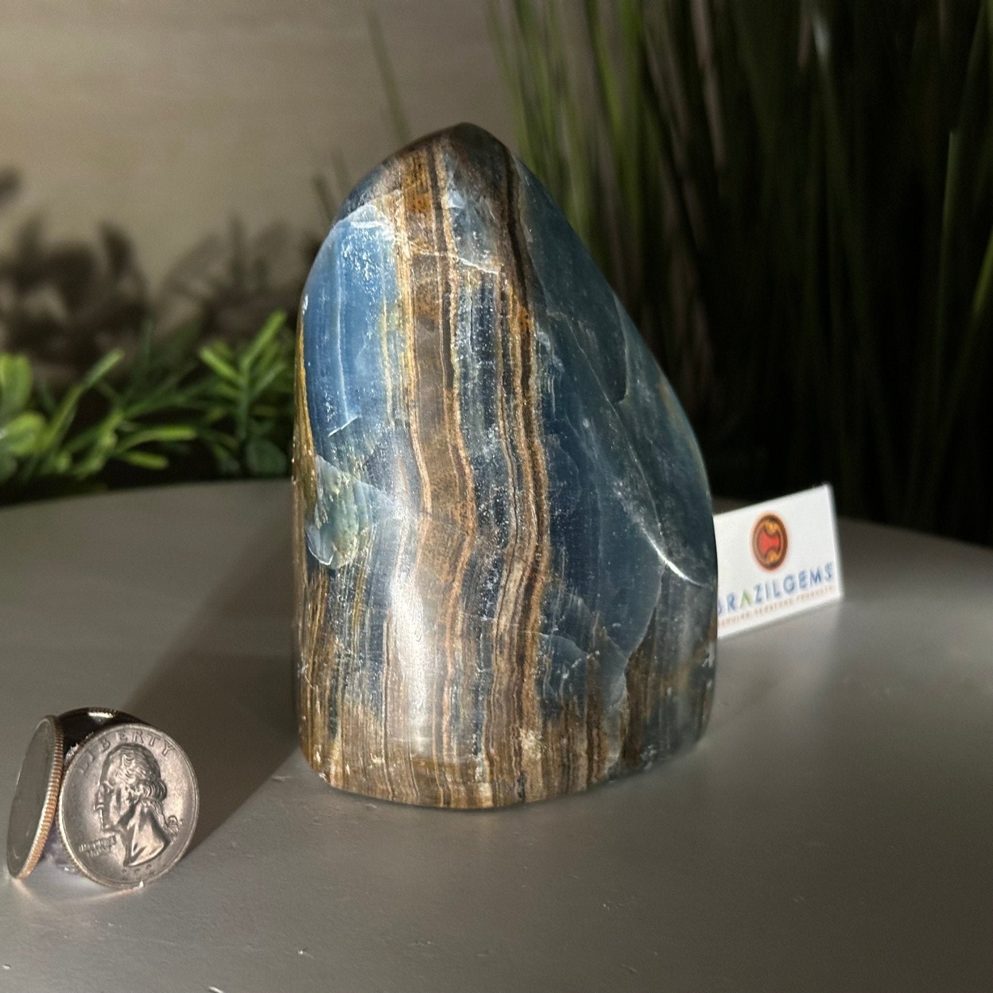 Polished Freeform Blue Onyx Gemstone, 2.2 lbs & 4.4” Tall #3301BX - 006 - Brazil GemsBrazil GemsPolished Freeform Blue Onyx Gemstone, 2.2 lbs & 4.4” Tall #3301BX - 006Freeform & Unique Shapes3301BX - 006