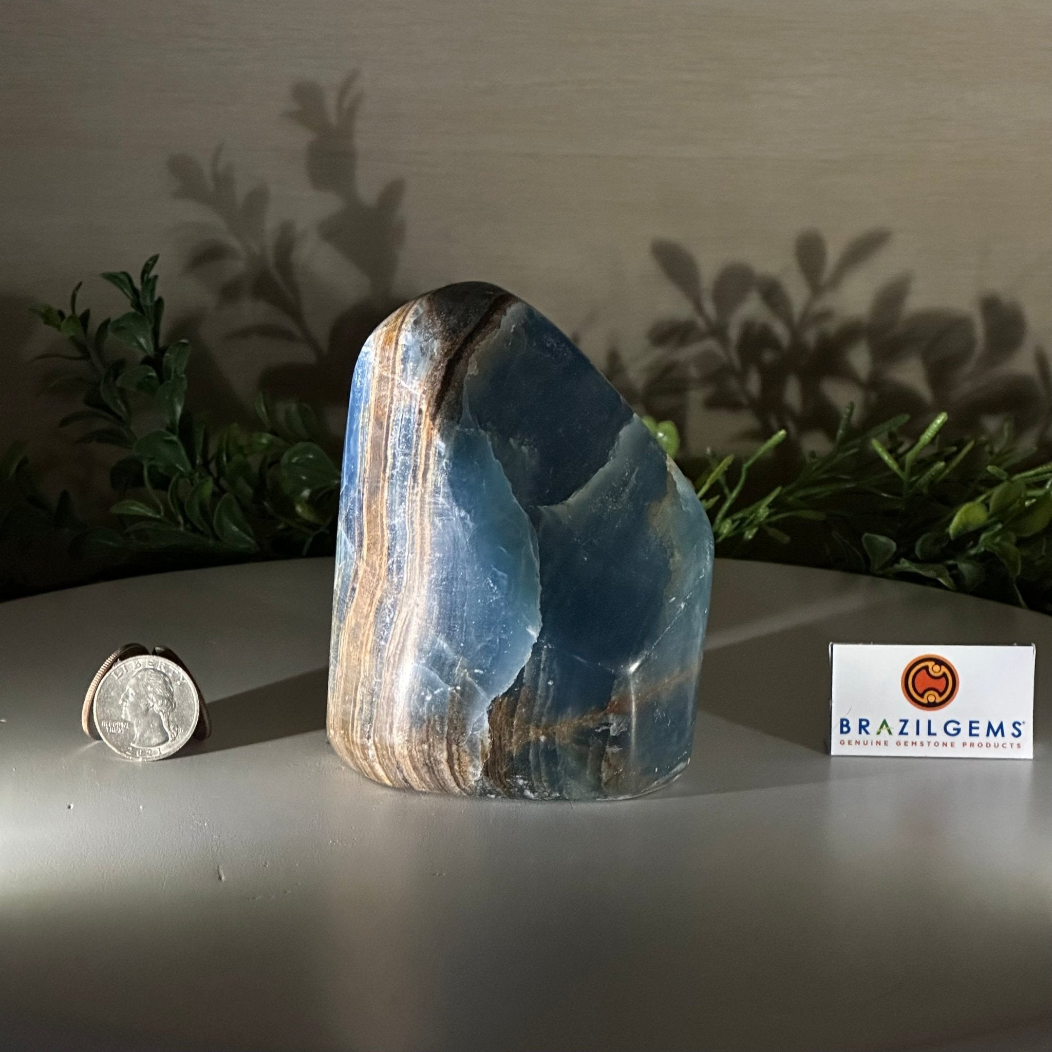 Polished Freeform Blue Onyx Gemstone, 2.2 lbs & 4.4” Tall #3301BX - 006 - Brazil GemsBrazil GemsPolished Freeform Blue Onyx Gemstone, 2.2 lbs & 4.4” Tall #3301BX - 006Freeform & Unique Shapes3301BX - 006