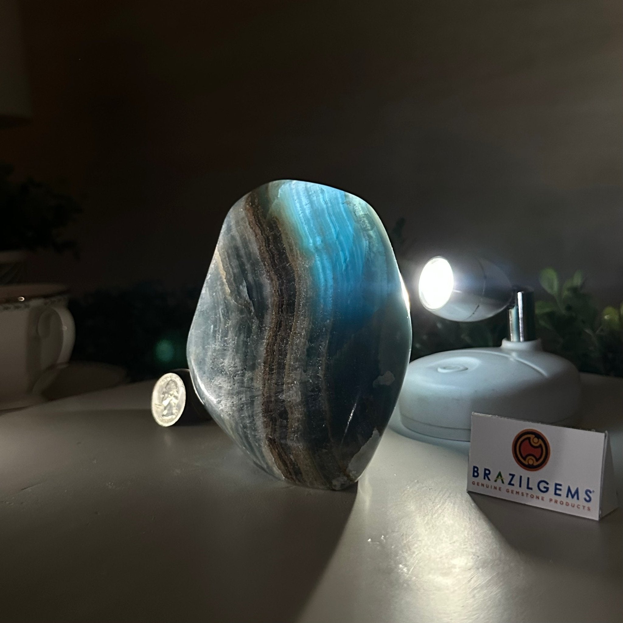 Polished Freeform Blue Onyx Gemstone, 2.5 lbs & 4.5” Tall #3301BX - 007 - Brazil GemsBrazil GemsPolished Freeform Blue Onyx Gemstone, 2.5 lbs & 4.5” Tall #3301BX - 007Freeform & Unique Shapes3301BX - 007