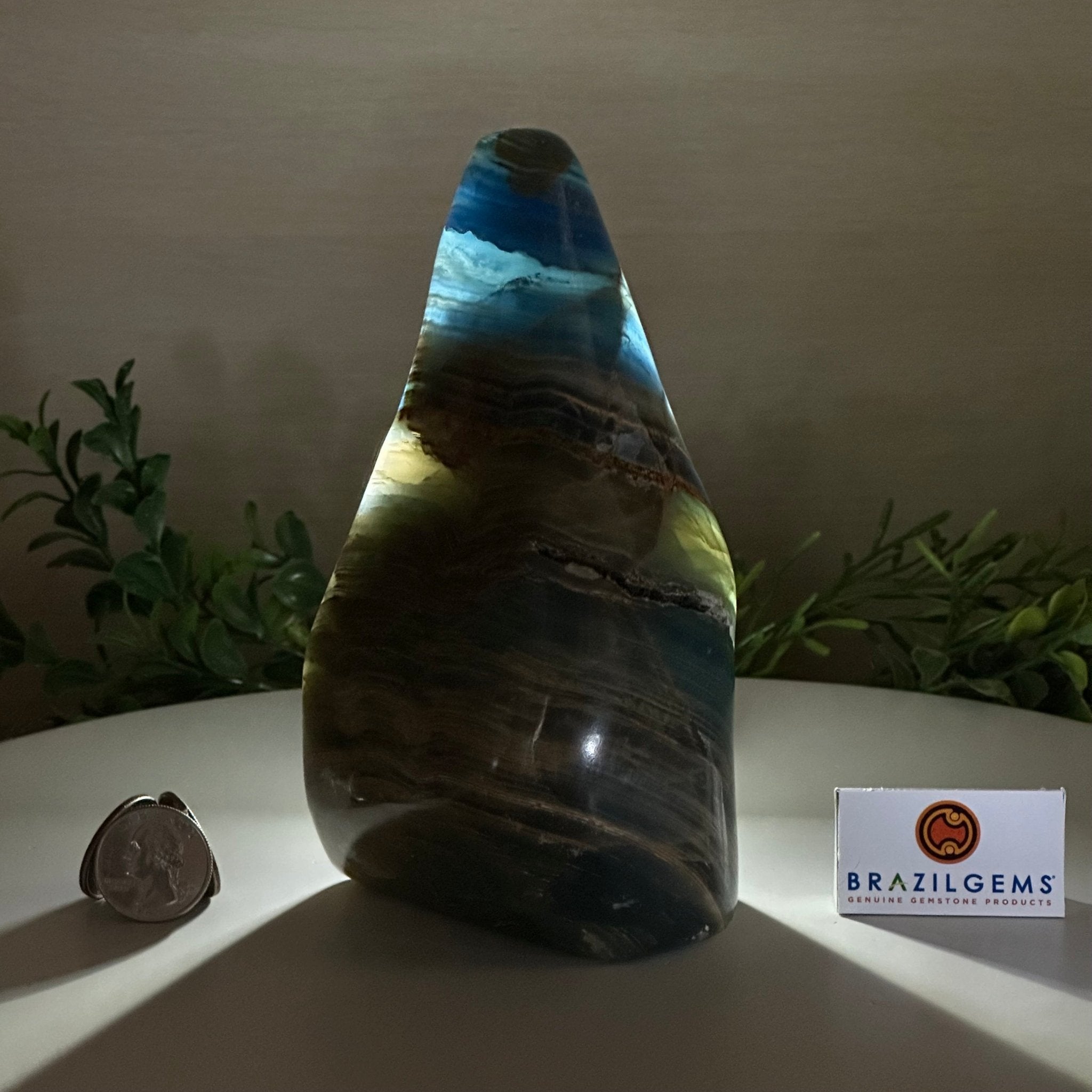 Polished Freeform Blue Onyx Gemstone, 3 lbs & 6.7” Tall #3301BX - 008 - Brazil GemsBrazil GemsPolished Freeform Blue Onyx Gemstone, 3 lbs & 6.7” Tall #3301BX - 008Freeform & Unique Shapes3301BX - 008