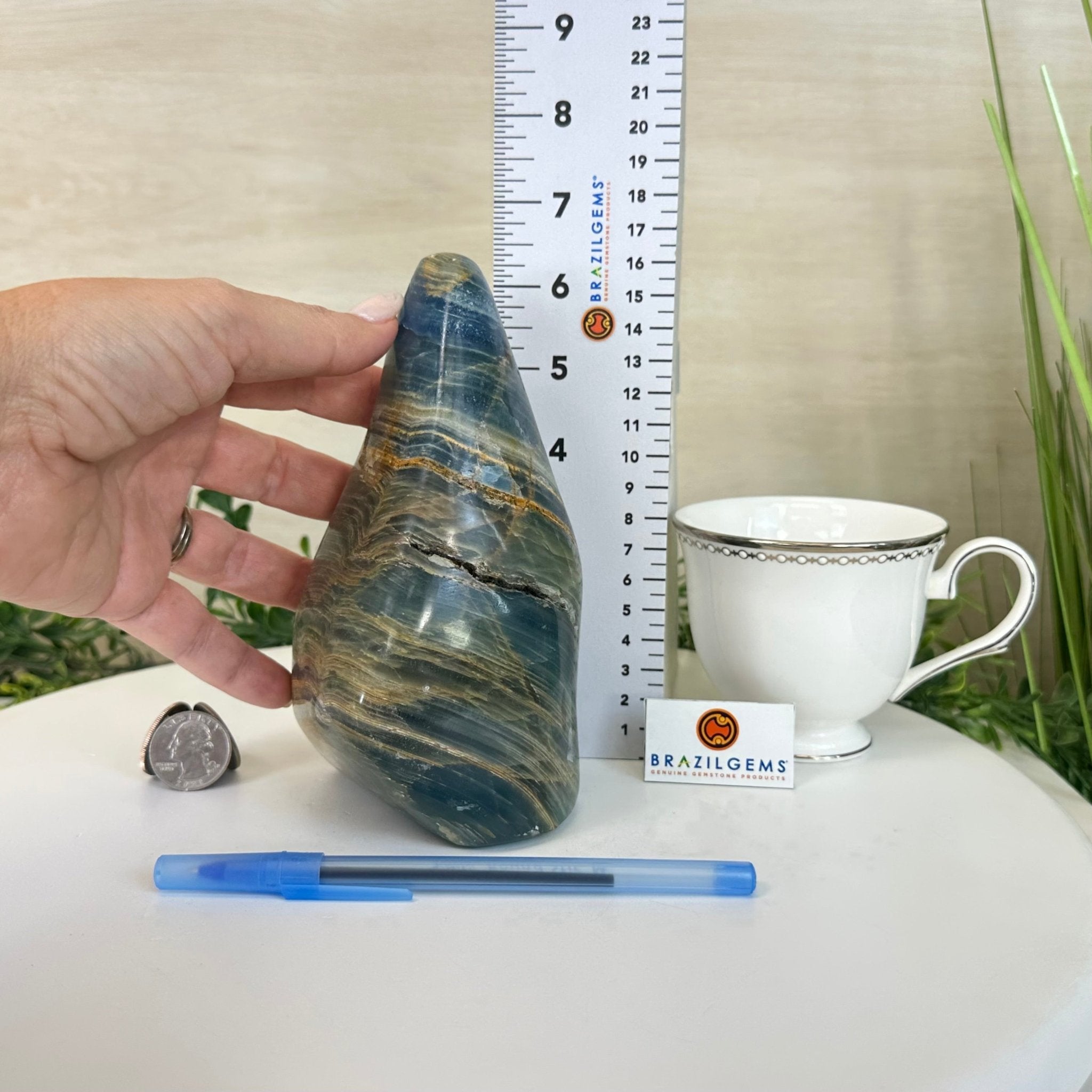 Polished Freeform Blue Onyx Gemstone, 3 lbs & 6.7” Tall #3301BX - 008 - Brazil GemsBrazil GemsPolished Freeform Blue Onyx Gemstone, 3 lbs & 6.7” Tall #3301BX - 008Freeform & Unique Shapes3301BX - 008