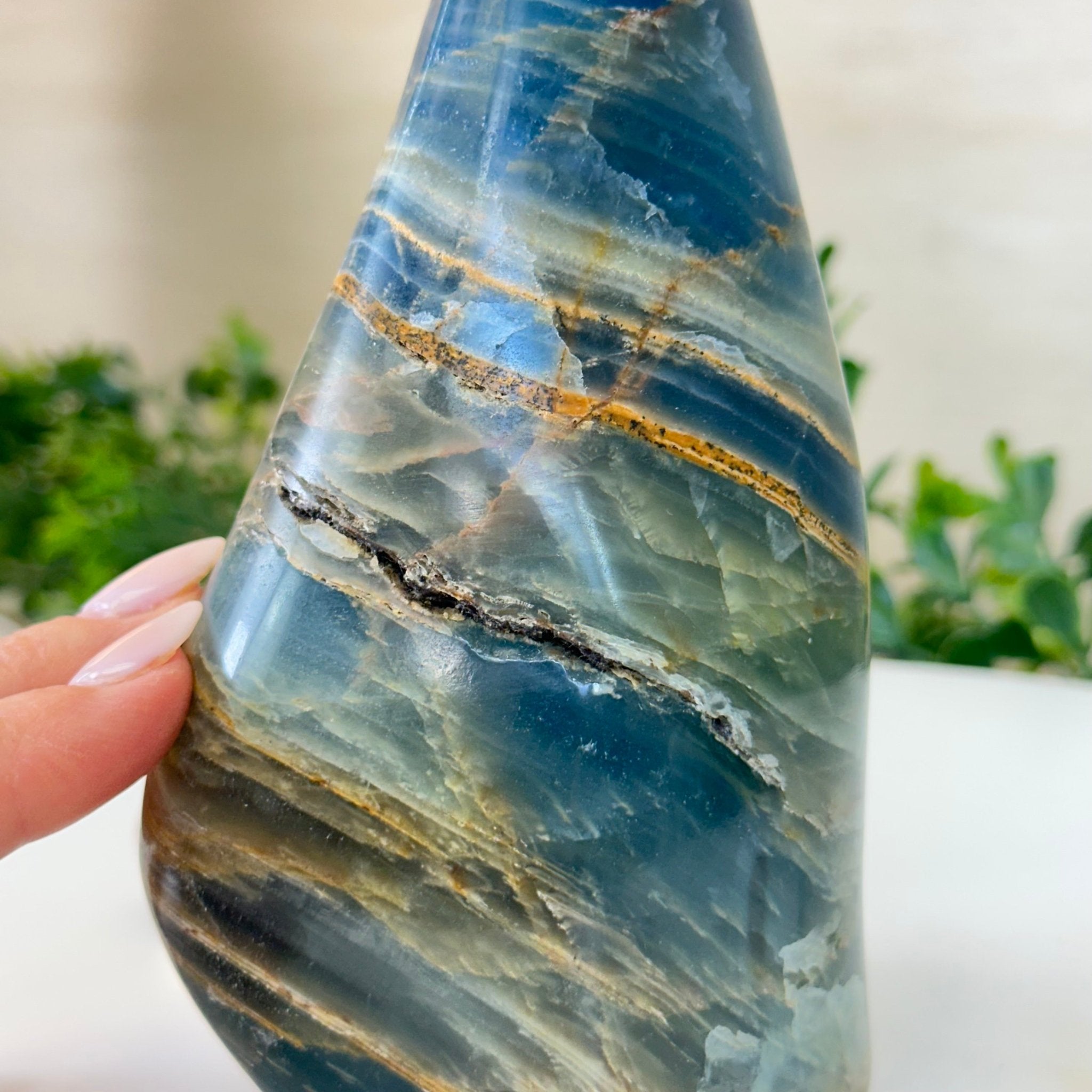 Polished Freeform Blue Onyx Gemstone, 3 lbs & 6.7” Tall #3301BX - 008 - Brazil GemsBrazil GemsPolished Freeform Blue Onyx Gemstone, 3 lbs & 6.7” Tall #3301BX - 008Freeform & Unique Shapes3301BX - 008