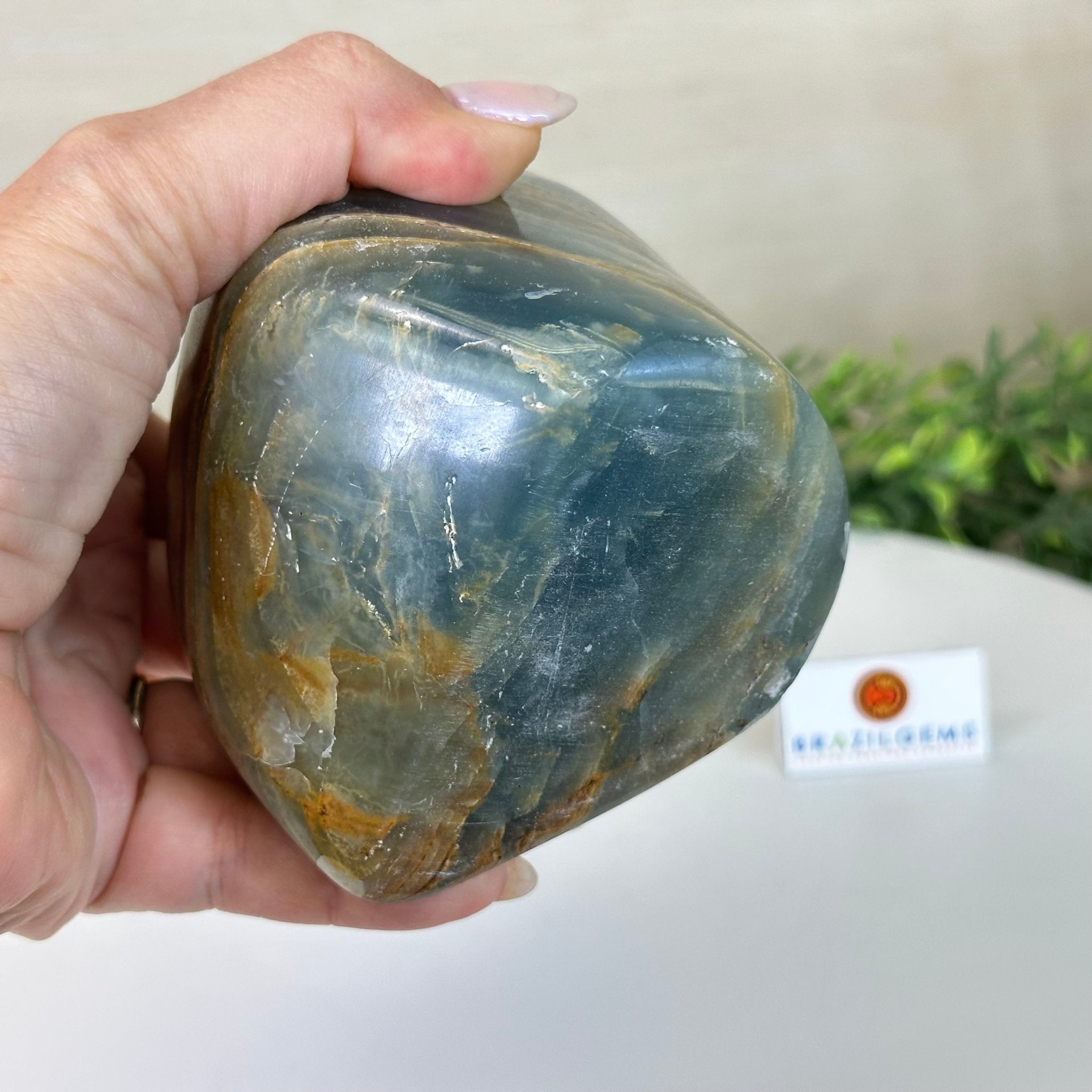 Polished Freeform Blue Onyx Gemstone, 3 lbs & 6.7” Tall #3301BX - 008 - Brazil GemsBrazil GemsPolished Freeform Blue Onyx Gemstone, 3 lbs & 6.7” Tall #3301BX - 008Freeform & Unique Shapes3301BX - 008