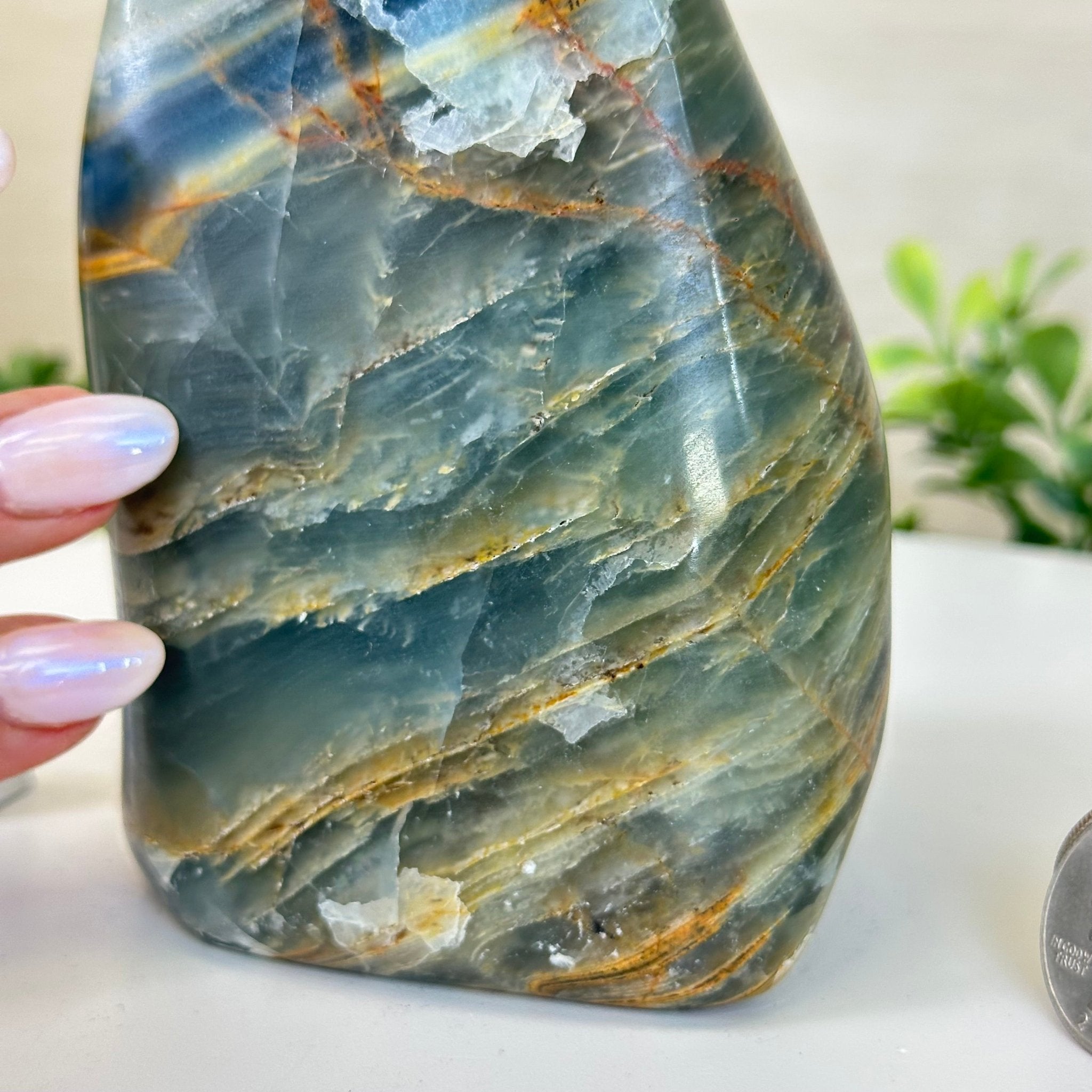 Polished Freeform Blue Onyx Gemstone, 3 lbs & 6.7” Tall #3301BX - 008 - Brazil GemsBrazil GemsPolished Freeform Blue Onyx Gemstone, 3 lbs & 6.7” Tall #3301BX - 008Freeform & Unique Shapes3301BX - 008