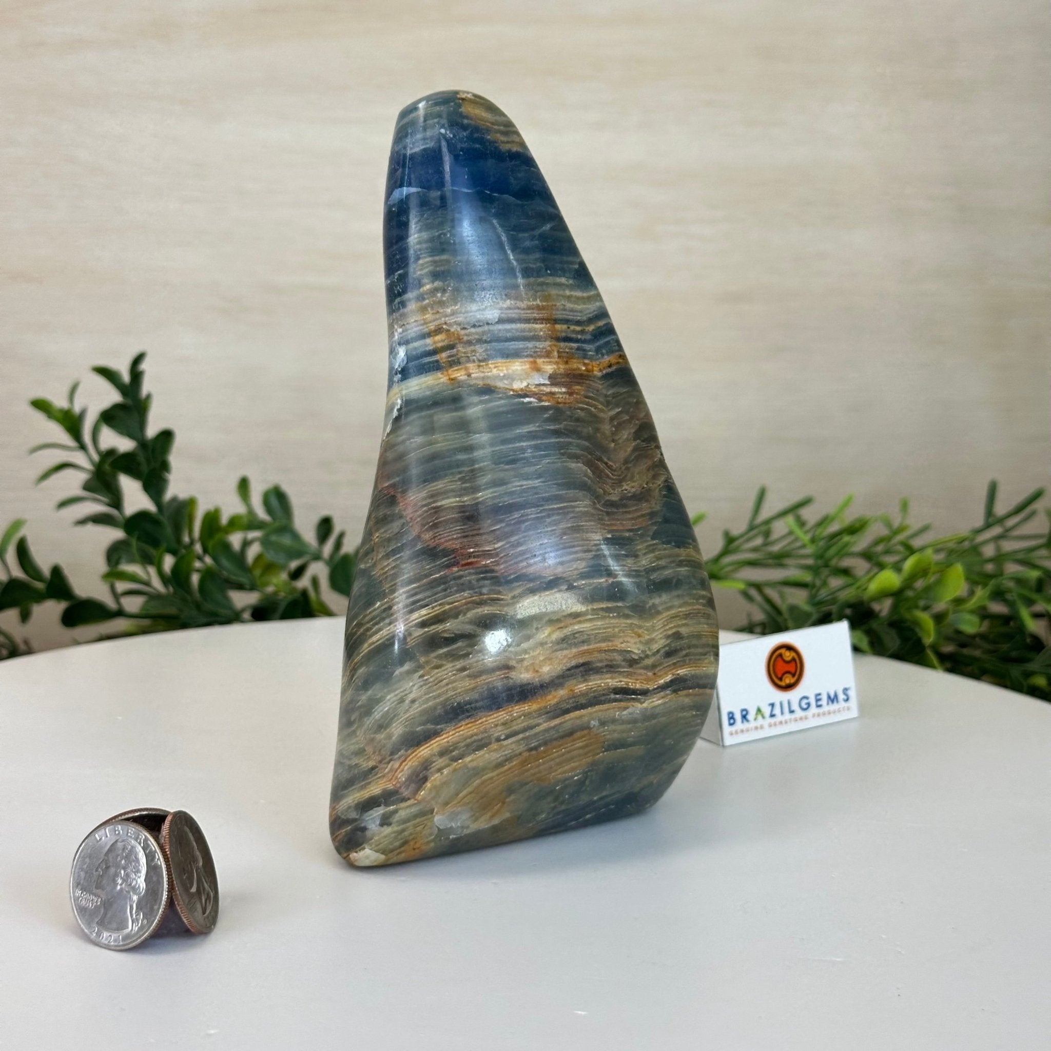 Polished Freeform Blue Onyx Gemstone, 3 lbs & 6.7” Tall #3301BX - 008 - Brazil GemsBrazil GemsPolished Freeform Blue Onyx Gemstone, 3 lbs & 6.7” Tall #3301BX - 008Freeform & Unique Shapes3301BX - 008