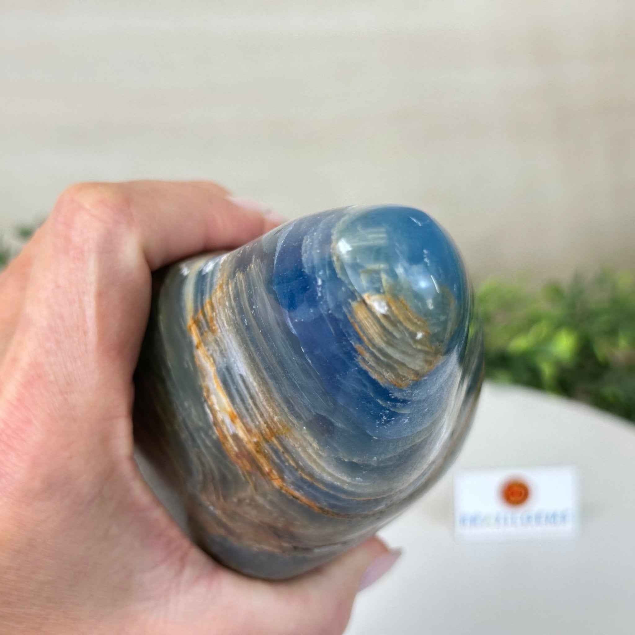Polished Freeform Blue Onyx Gemstone, 3 lbs & 6.7” Tall #3301BX - 008 - Brazil GemsBrazil GemsPolished Freeform Blue Onyx Gemstone, 3 lbs & 6.7” Tall #3301BX - 008Freeform & Unique Shapes3301BX - 008