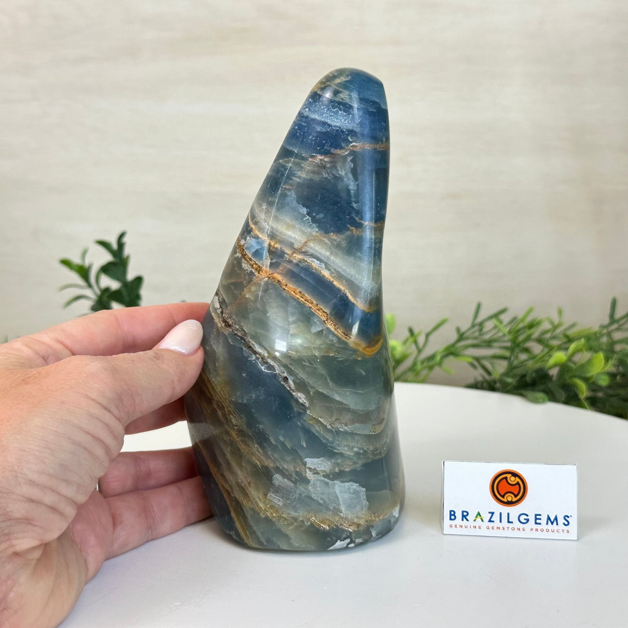 Polished Freeform Blue Onyx Gemstone, 3 lbs & 6.7” Tall #3301BX - 008 - Brazil GemsBrazil GemsPolished Freeform Blue Onyx Gemstone, 3 lbs & 6.7” Tall #3301BX - 008Freeform & Unique Shapes3301BX - 008