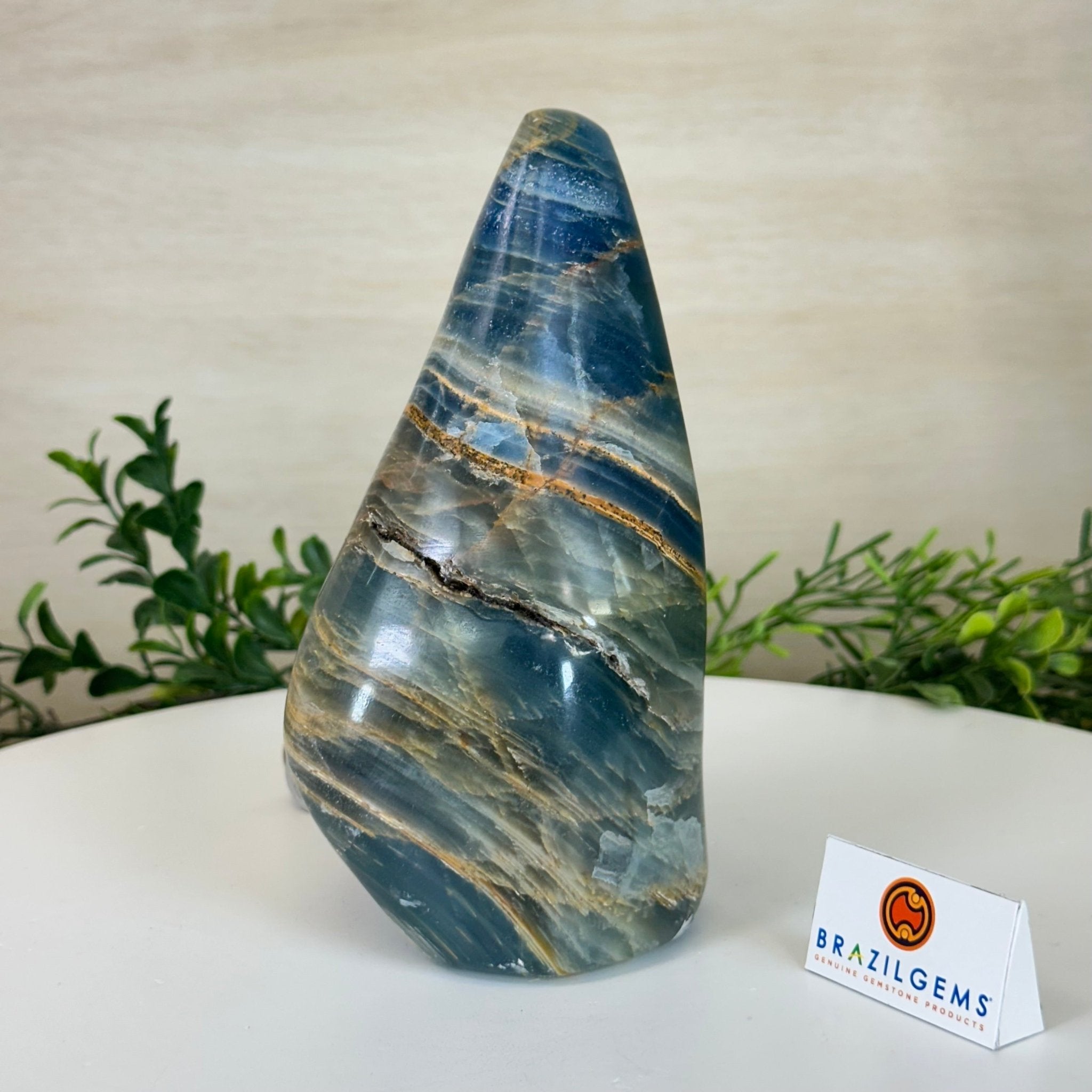 Polished Freeform Blue Onyx Gemstone, 3 lbs & 6.7” Tall #3301BX - 008 - Brazil GemsBrazil GemsPolished Freeform Blue Onyx Gemstone, 3 lbs & 6.7” Tall #3301BX - 008Freeform & Unique Shapes3301BX - 008
