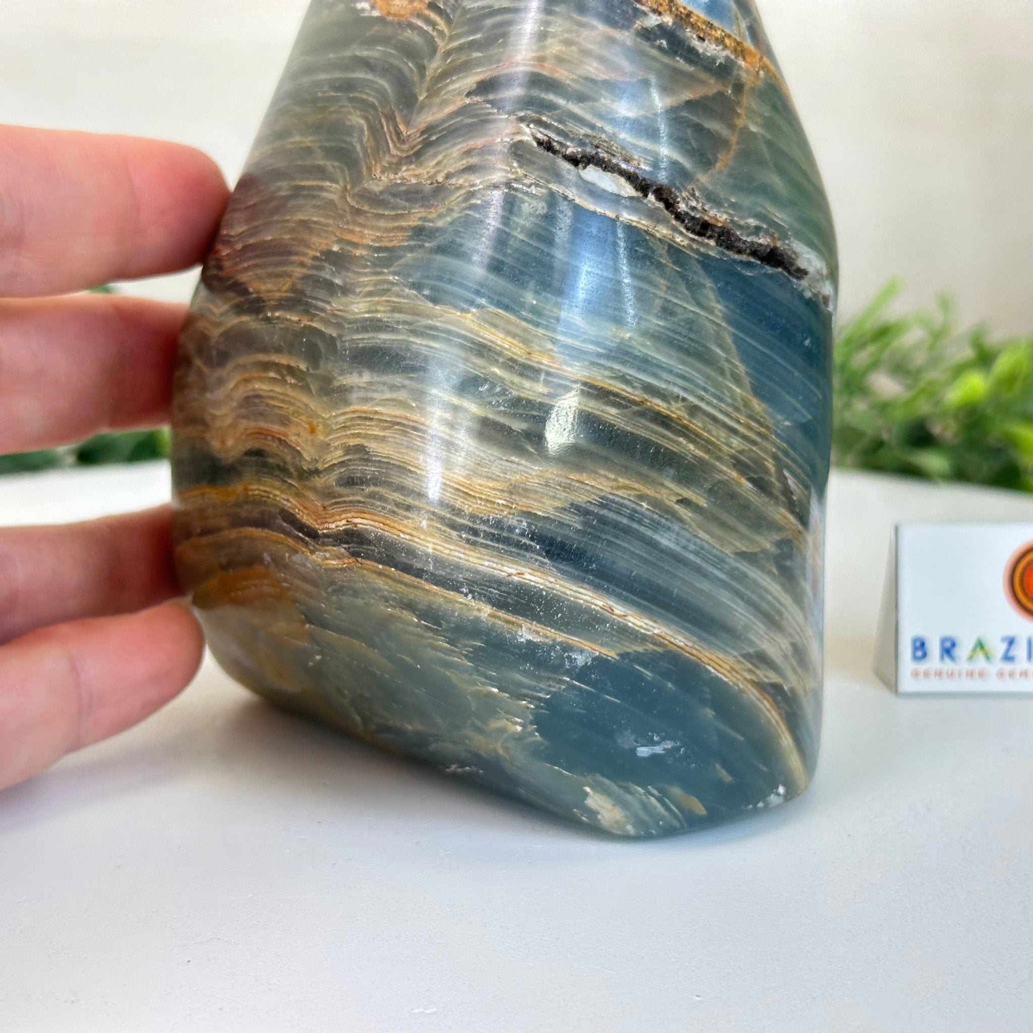 Polished Freeform Blue Onyx Gemstone, 3 lbs & 6.7” Tall #3301BX - 008 - Brazil GemsBrazil GemsPolished Freeform Blue Onyx Gemstone, 3 lbs & 6.7” Tall #3301BX - 008Freeform & Unique Shapes3301BX - 008
